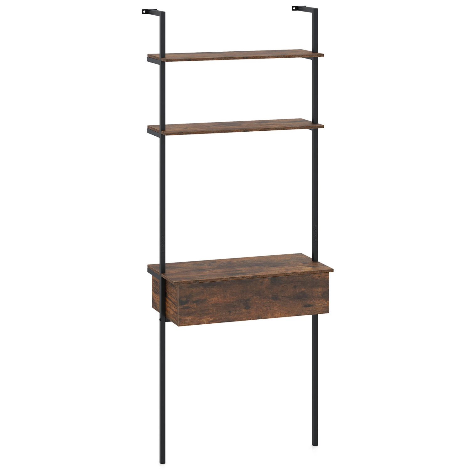 LJG 4-Tier Ladder Bookshelf with Drawer and Metal Frame for Living Room