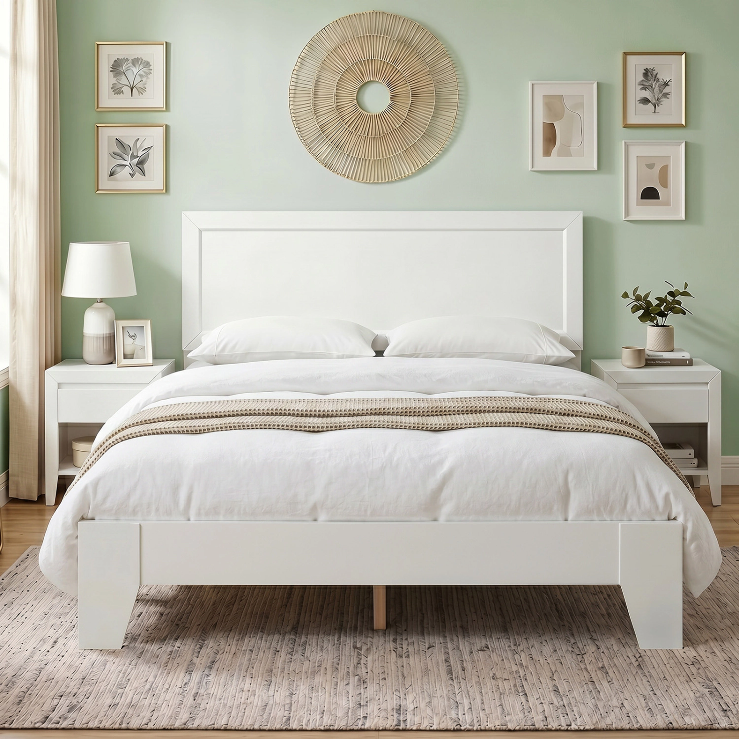 LJG Full Size Modern Bed Frame with Headboard No Box Spring Needed
