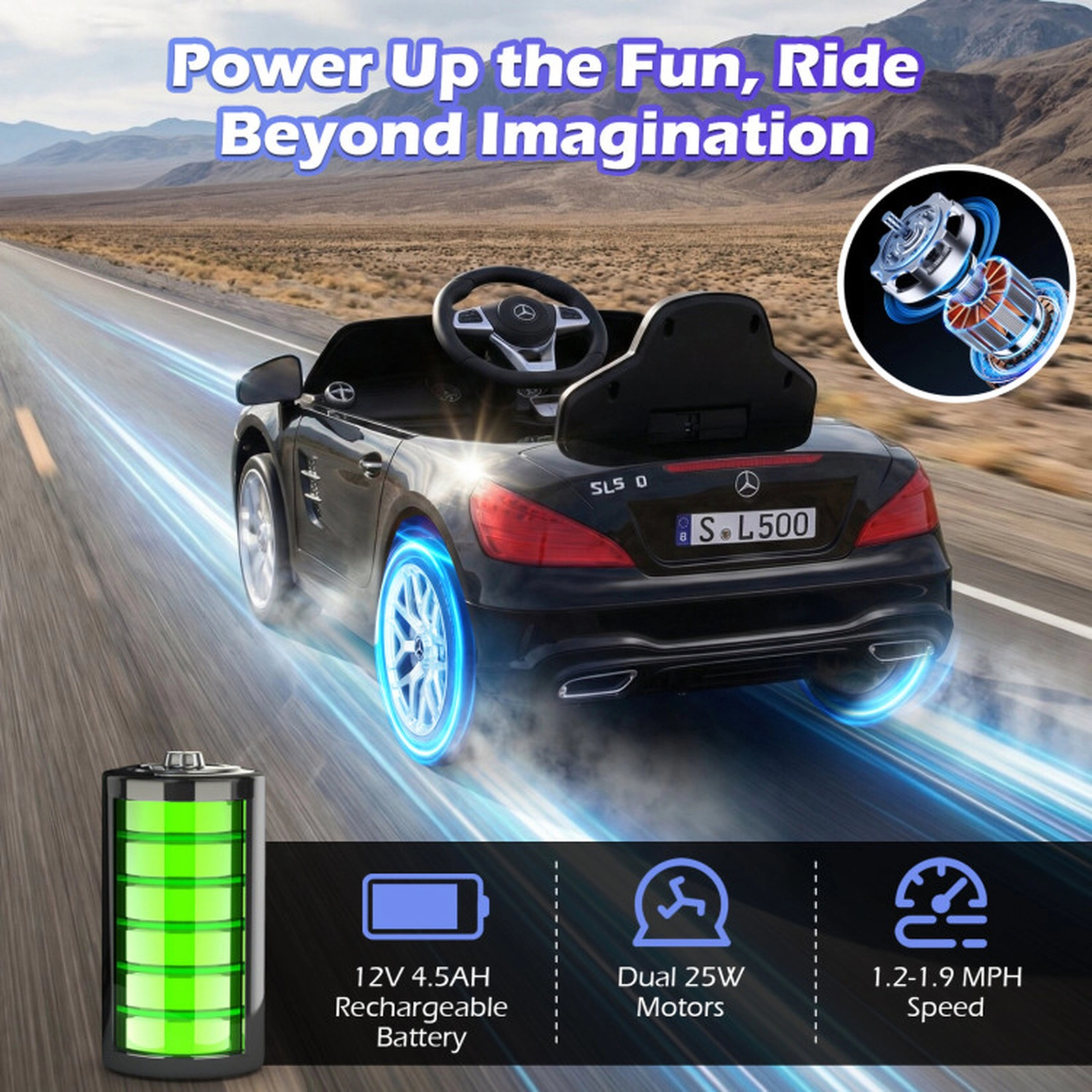 SUGIFT Licensed 12V Kids Ride-On Car Mercedes-Benz with Remote and Music 66-lb Capacity Ages 3-8 Black