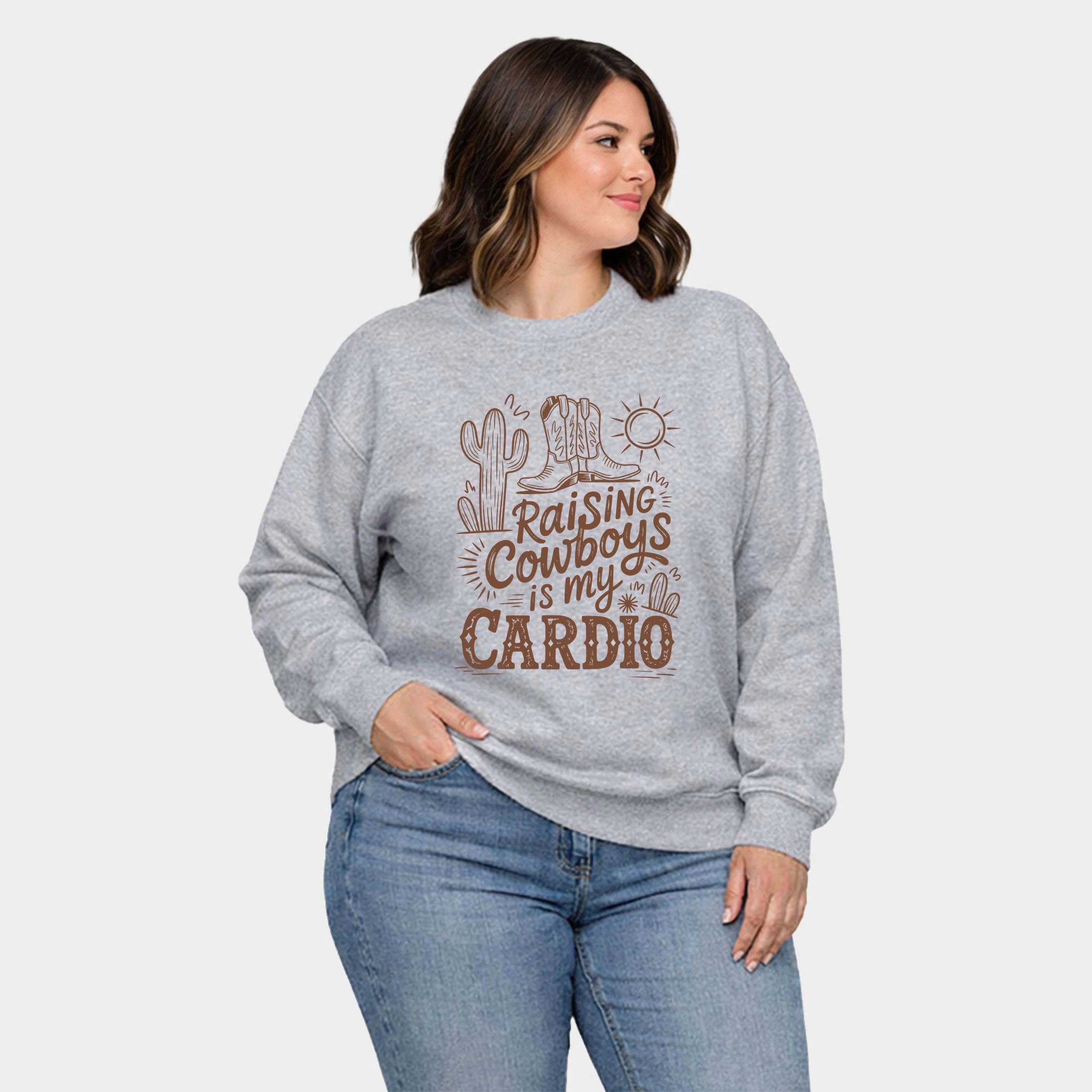 Simply Sage Market - Raising Cowboys Is My Cardio  Women's Plus Sized Graphic Sweatshirt