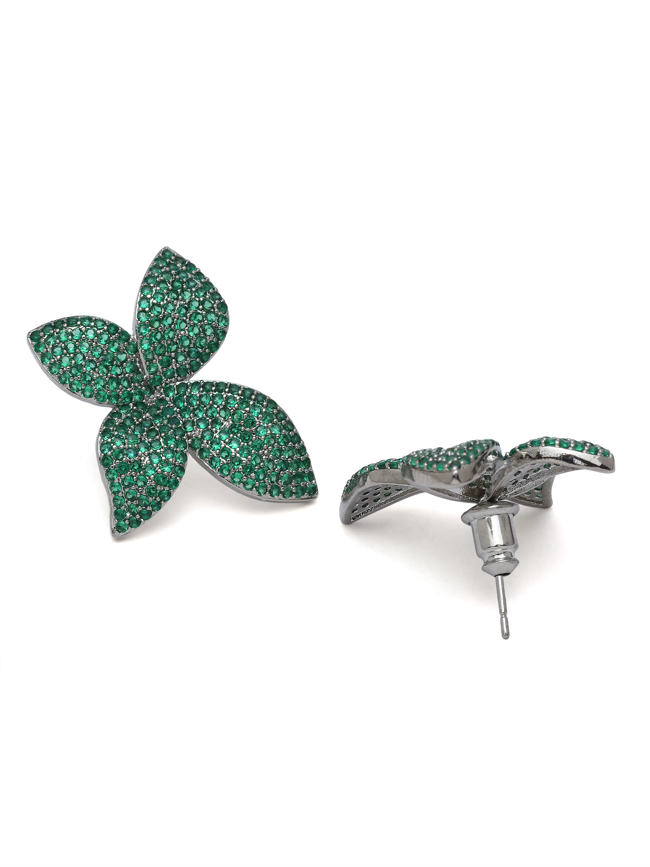 AGP PARIS Womens Pavé Floral Stud Earrings