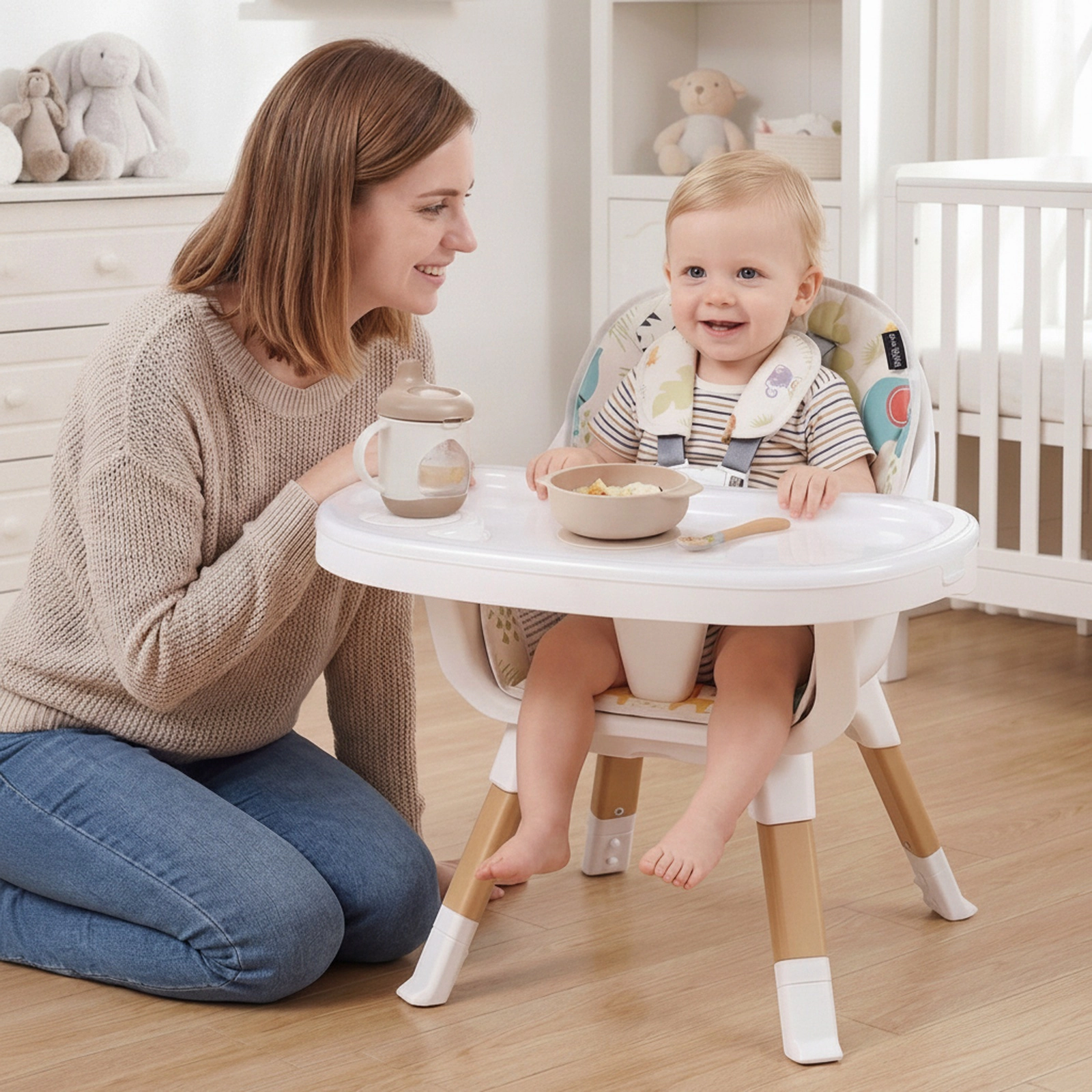 4-in-1 Convertible Infant High Chair Heat-Resistant Tray Built-In Cup Holder Under-Seat Storage Basket 6 to 36 Months