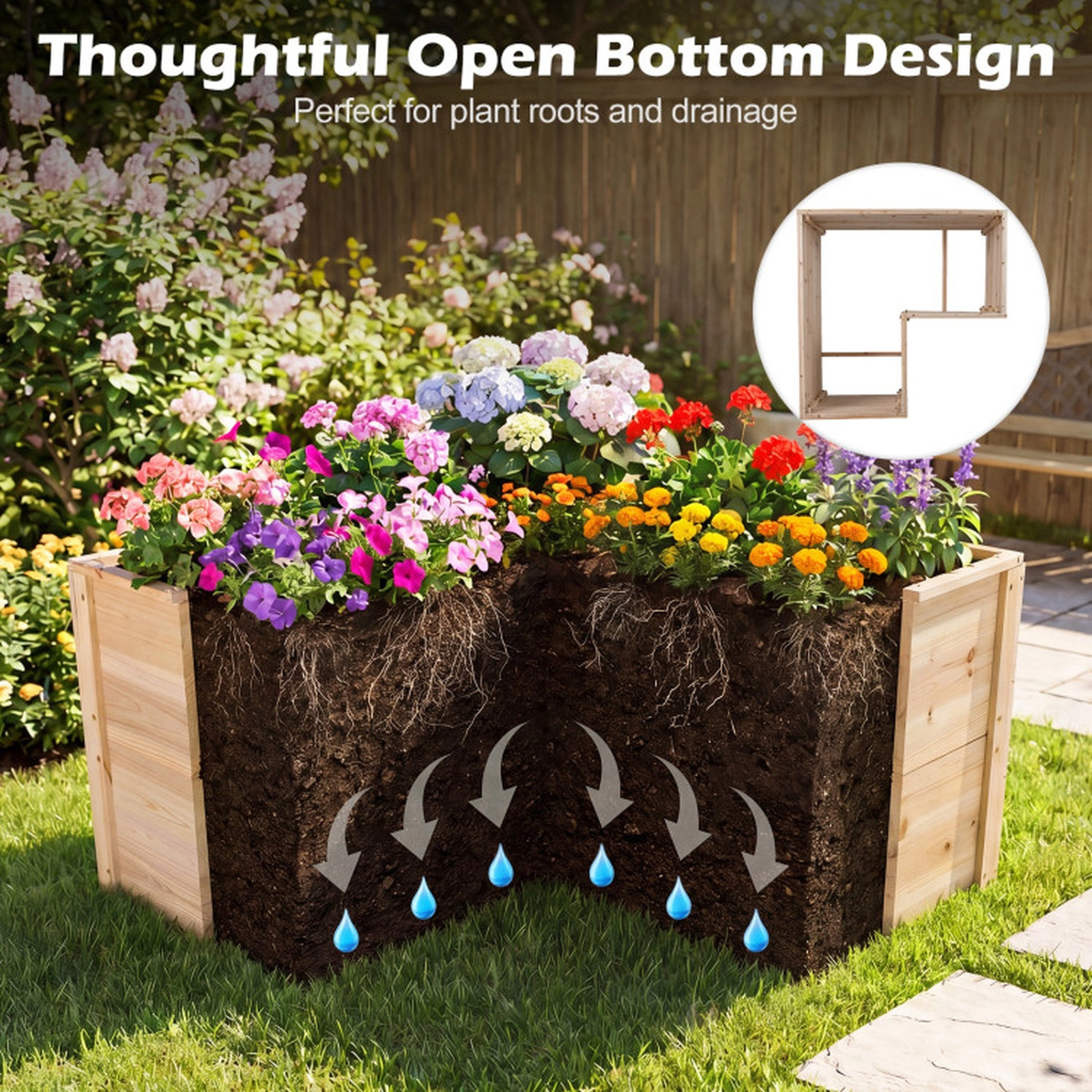 SUGIFT 47.5-in L-Shaped 24-in Deep Fir Wood Raised Garden Bed with Open-Ended Base for Long-Root Plants