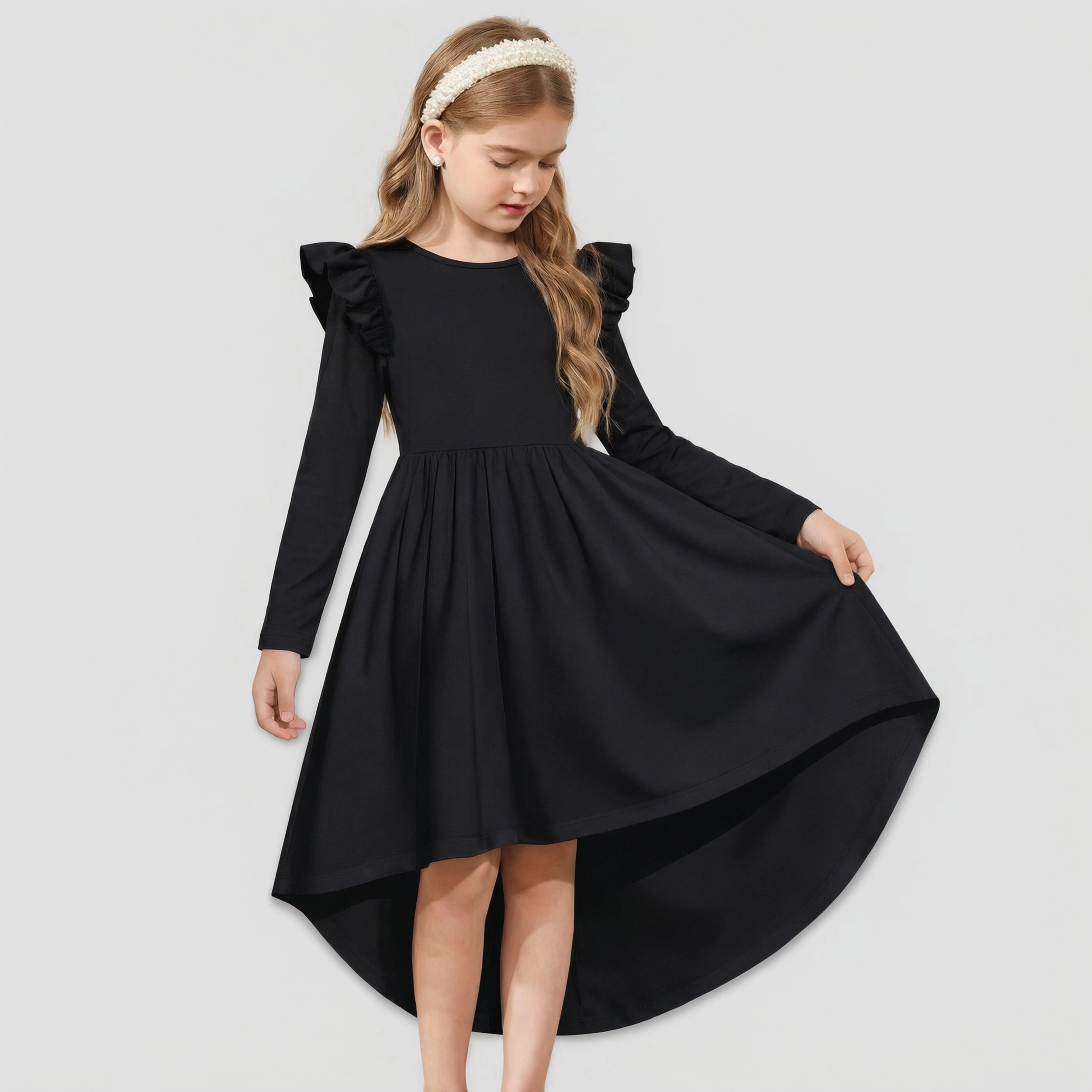 Arshiner Tweens Long Sleeve Dresses Fall High Low Formal Holiday Party Dress For Girls