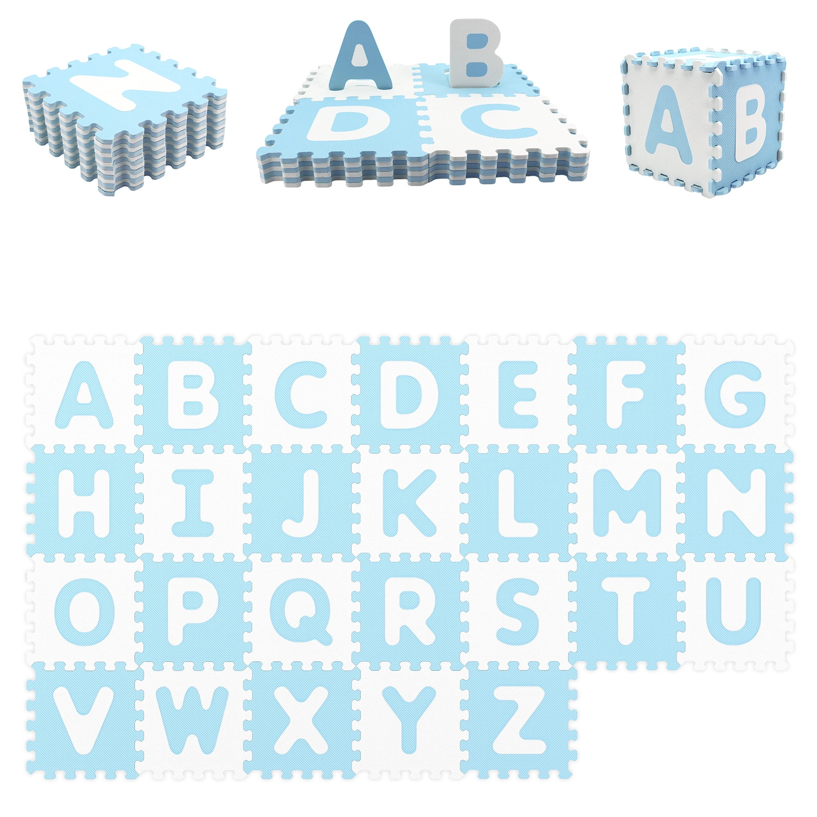 SUGIFT Blue 26-Piece 12.5-in Interlocking BPA-Free ABC Alphabet Foam Play Mat with Detachable Letters