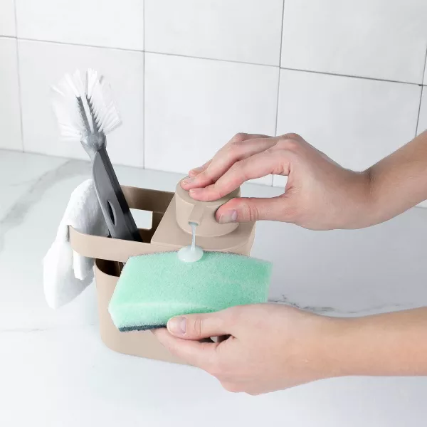OU 22oz Soap Dispenser w/ Sponge & Dish Brush Holder Organizer Drainage, Pump Compatible Gel Soaps