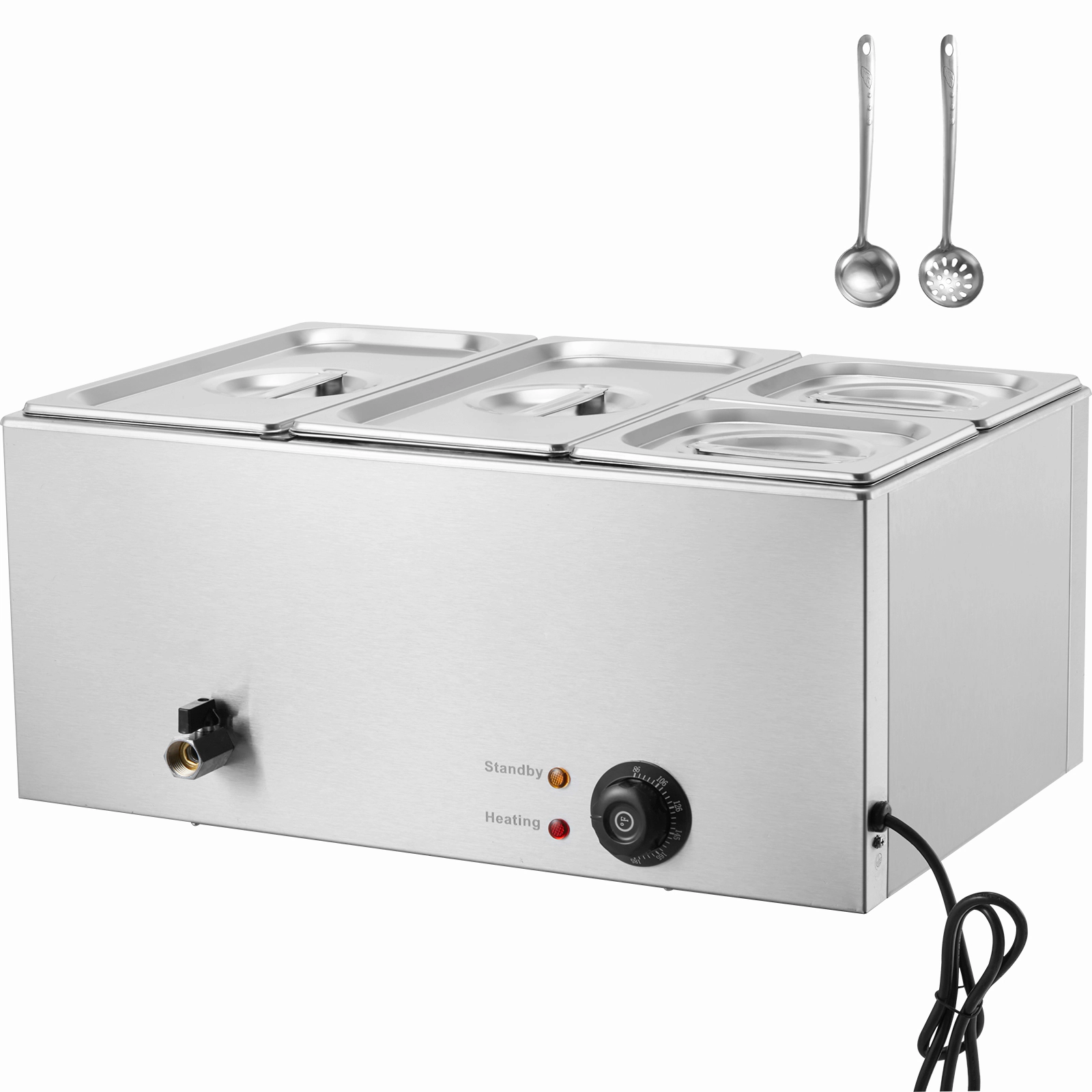 HONGGE 24QT Commercial Food Warmer Electric Steam Table 1200W Professional Countertop Stainless Steel Buffet Bain Marie
