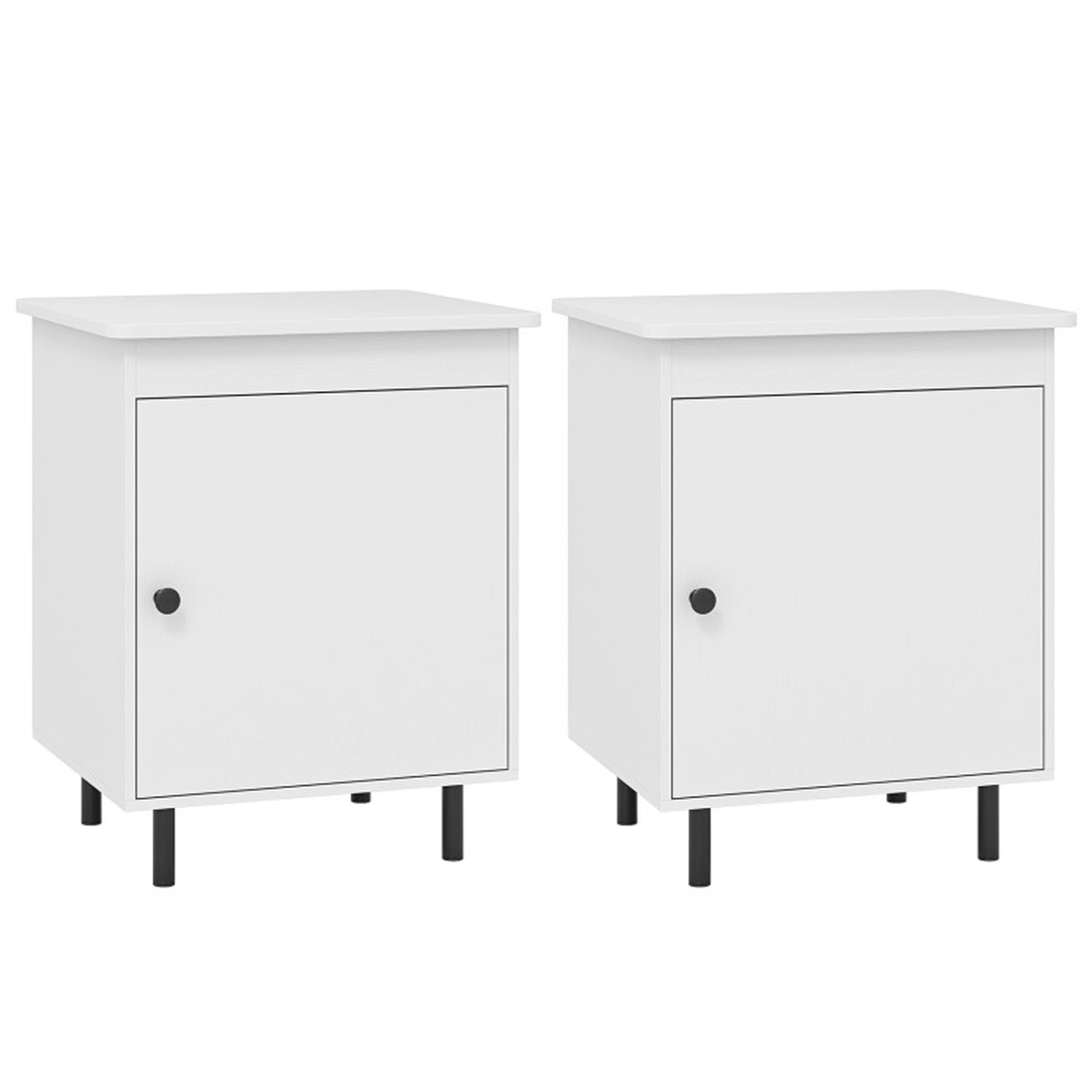 SUGIFT Set of 2 White and Black Mid-Century Bedside Tables with Door Cabinets, 24.5-Inch