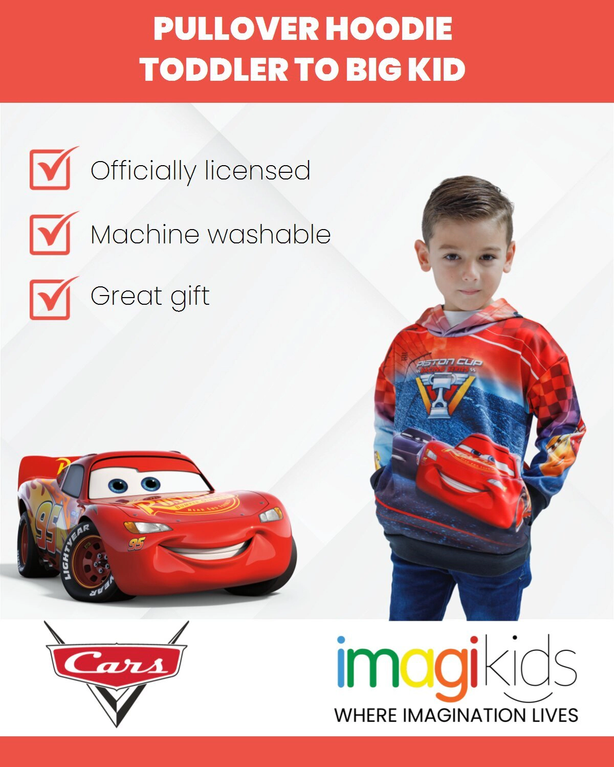 Disney Cars Lightning McQueen Boys' Athletic Fleece Pullover Hoodie