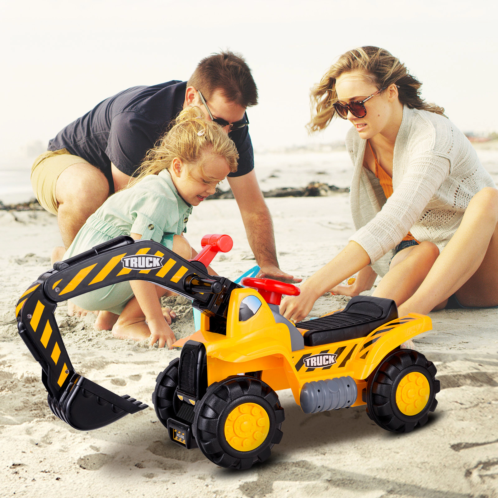 SUGIFT Ride On Push Car Bulldozer Digger Toy with Working Shovel Safety Helmet Ages 3 Years and Up Yellow