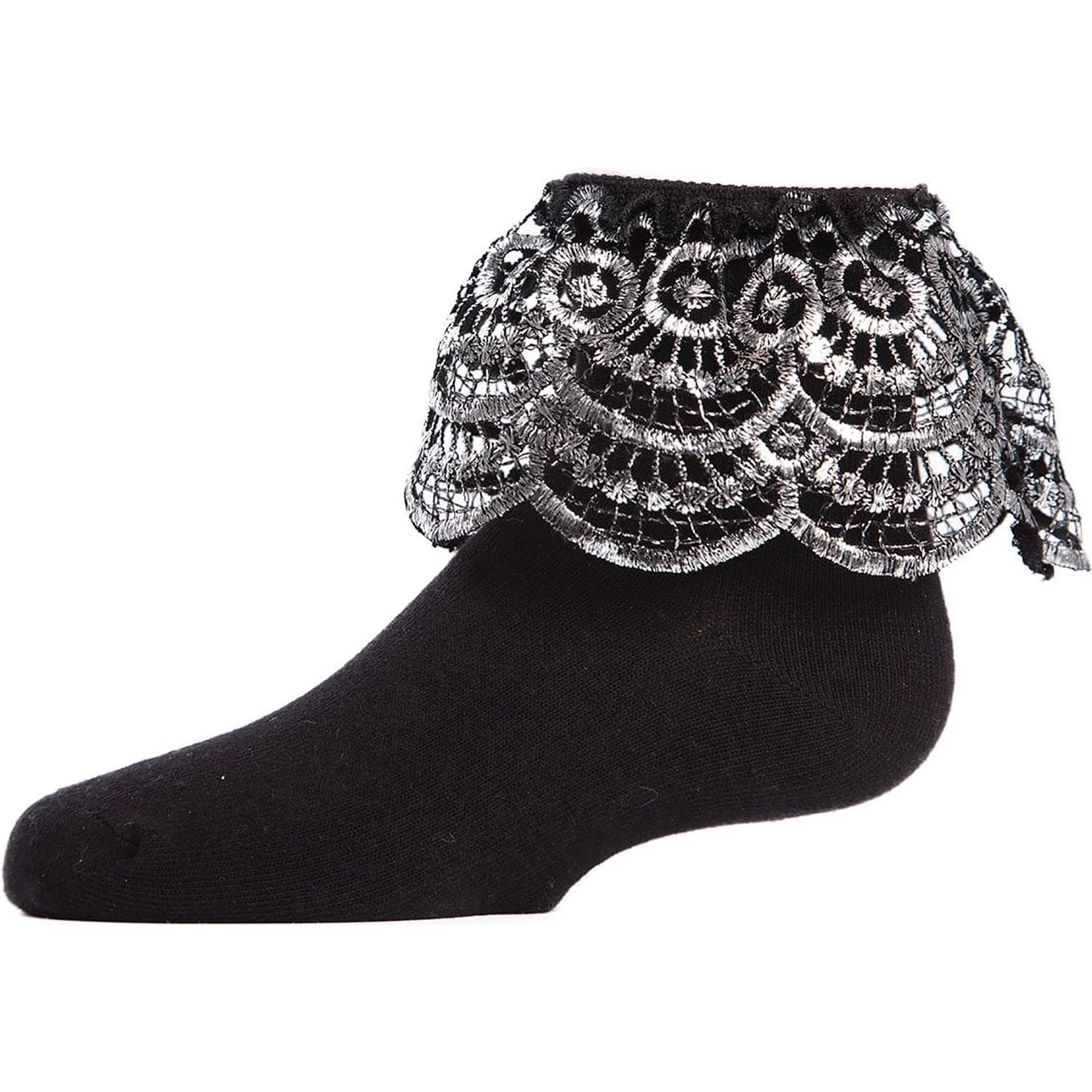 Memoi Kid Girls Metallic Scalloped Cotton Blend Anklet Socks