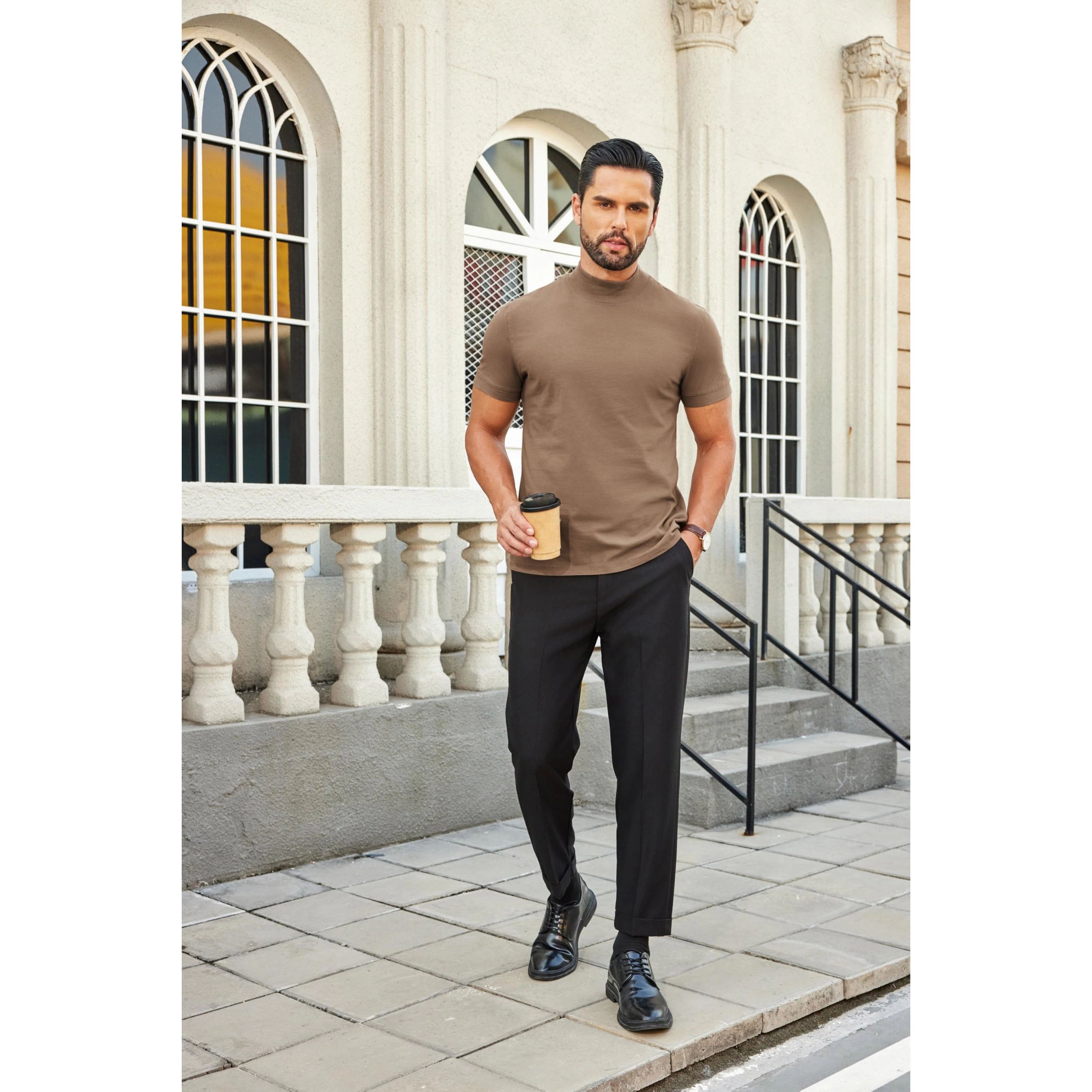 COOFANDY Men's Regular Fit Short Sleeve Mock Neck T-Shirt