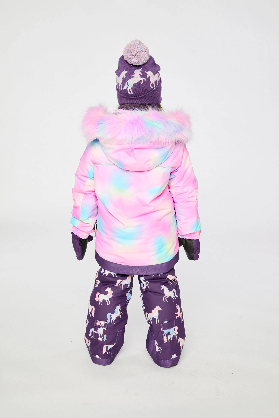 Deux par Girls Unicorn Print Two Piece Play Snowsuit with Hooded Jacket and Snow Pants