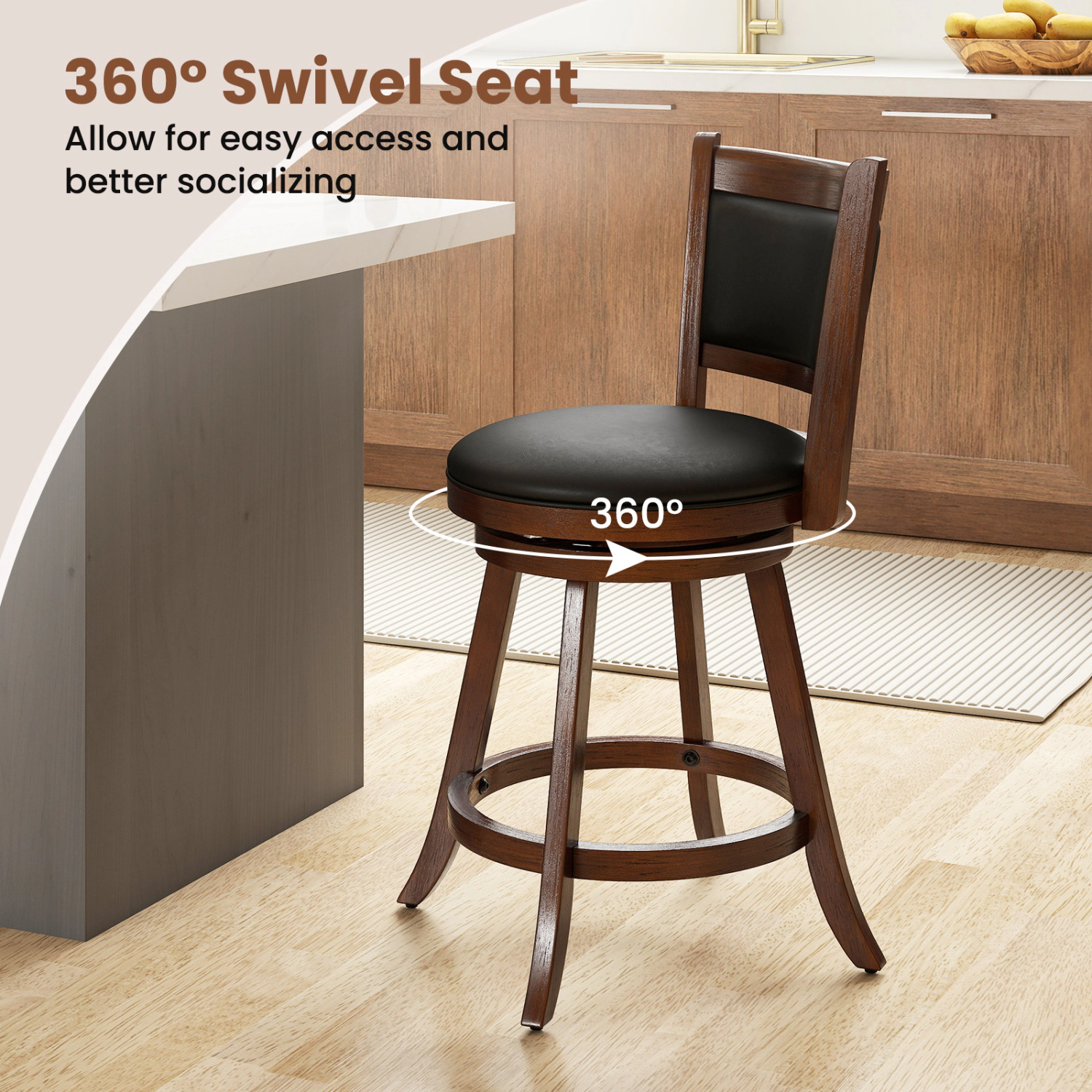Glintex 2-Piece 24-Inch Swivel Counter Stool Set with Panel Back