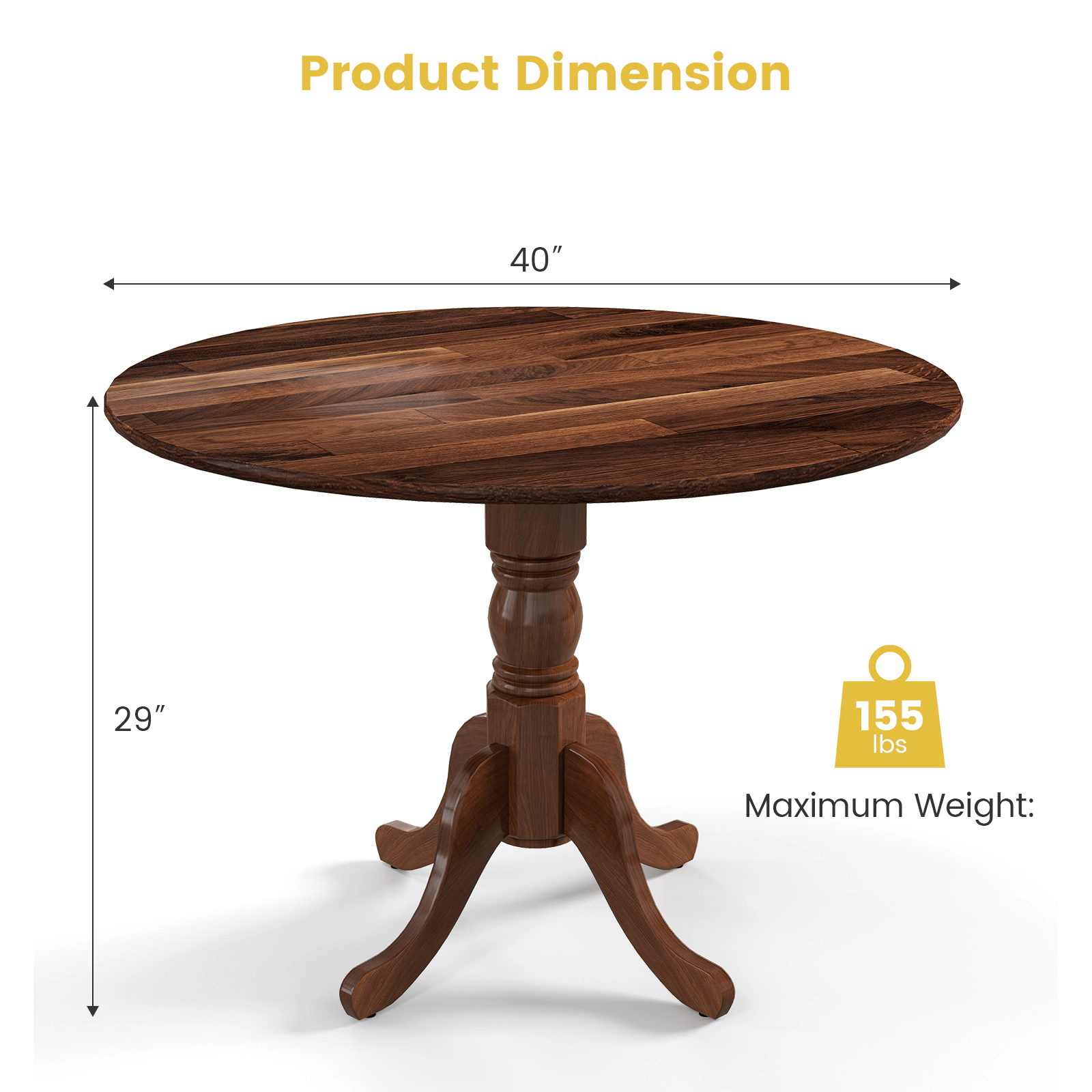 SUGIFT 39-in 220-lb Capacity Round Rubber Wood Dining Table with Curved Trestle Legs and Adjustable Foot Pads