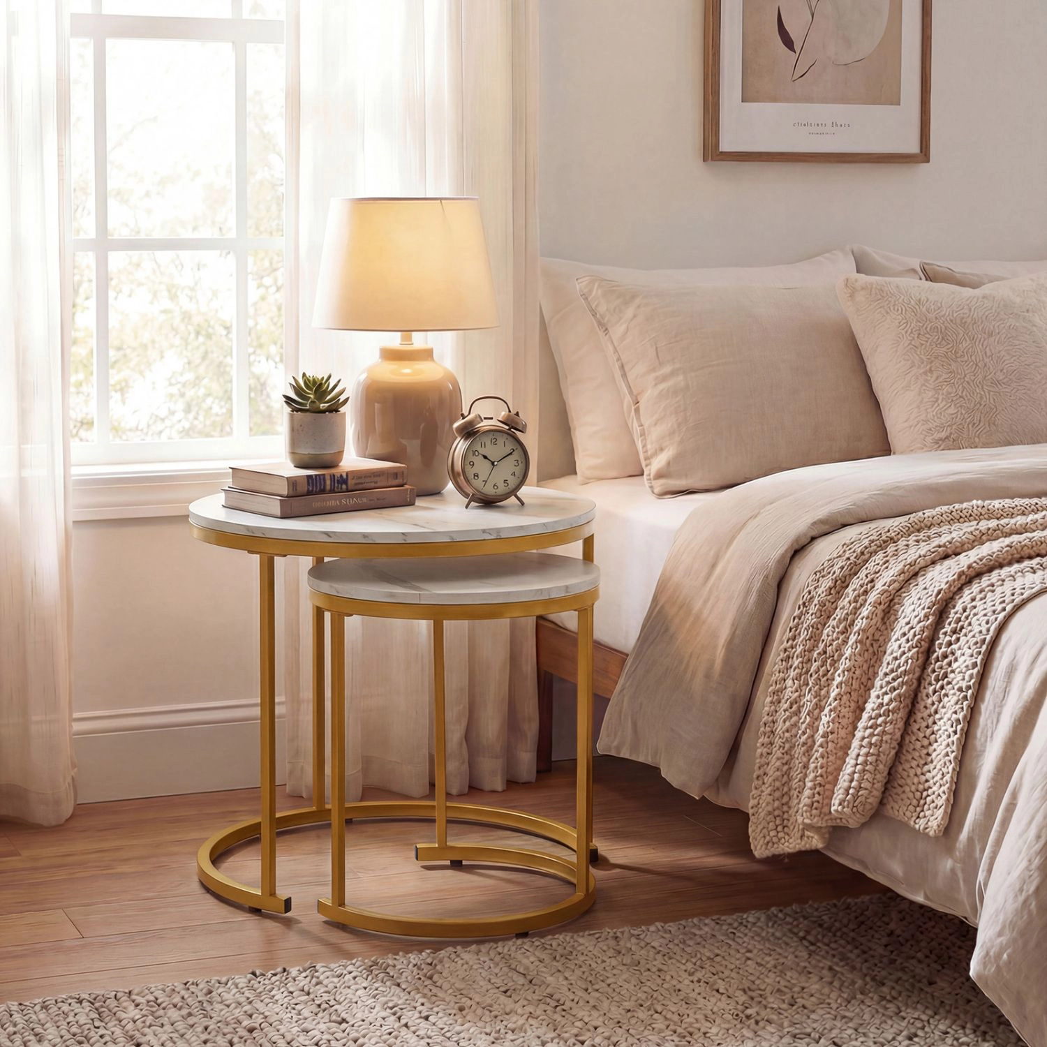 SlickBlue Set of 2 Round Nesting Coffee Tables with Metal Frame
