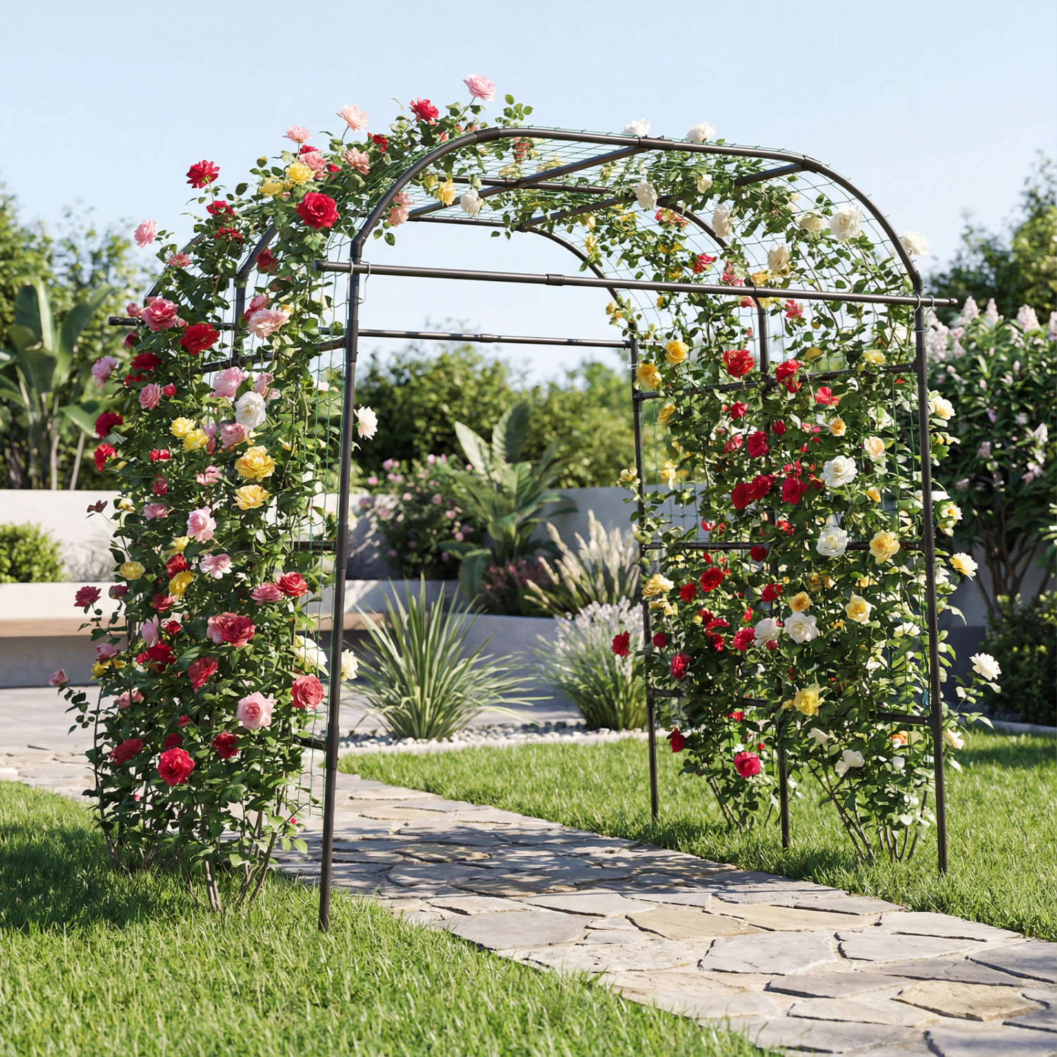 LJG 7.5 FT Tall Metal Garden Arch Trellis for Climbing Plants Outdoor