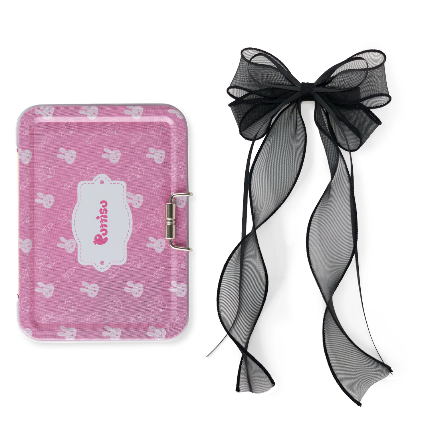 Puttisu Girls Organza Double Ribbon Clip Gift Set with Tin Case