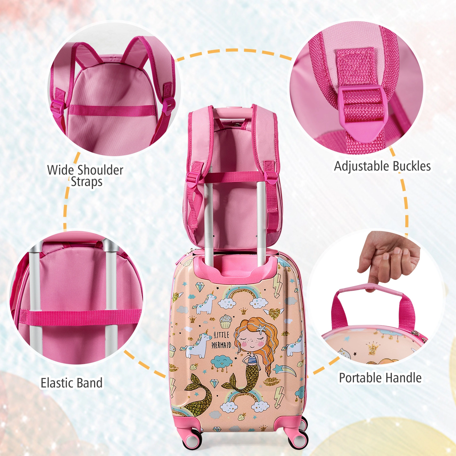 SUGIFT 2-Piece Kids ABS Rolling Luggage Suitcase and Backpack Set 20-in Carry-On 6-lb Blue