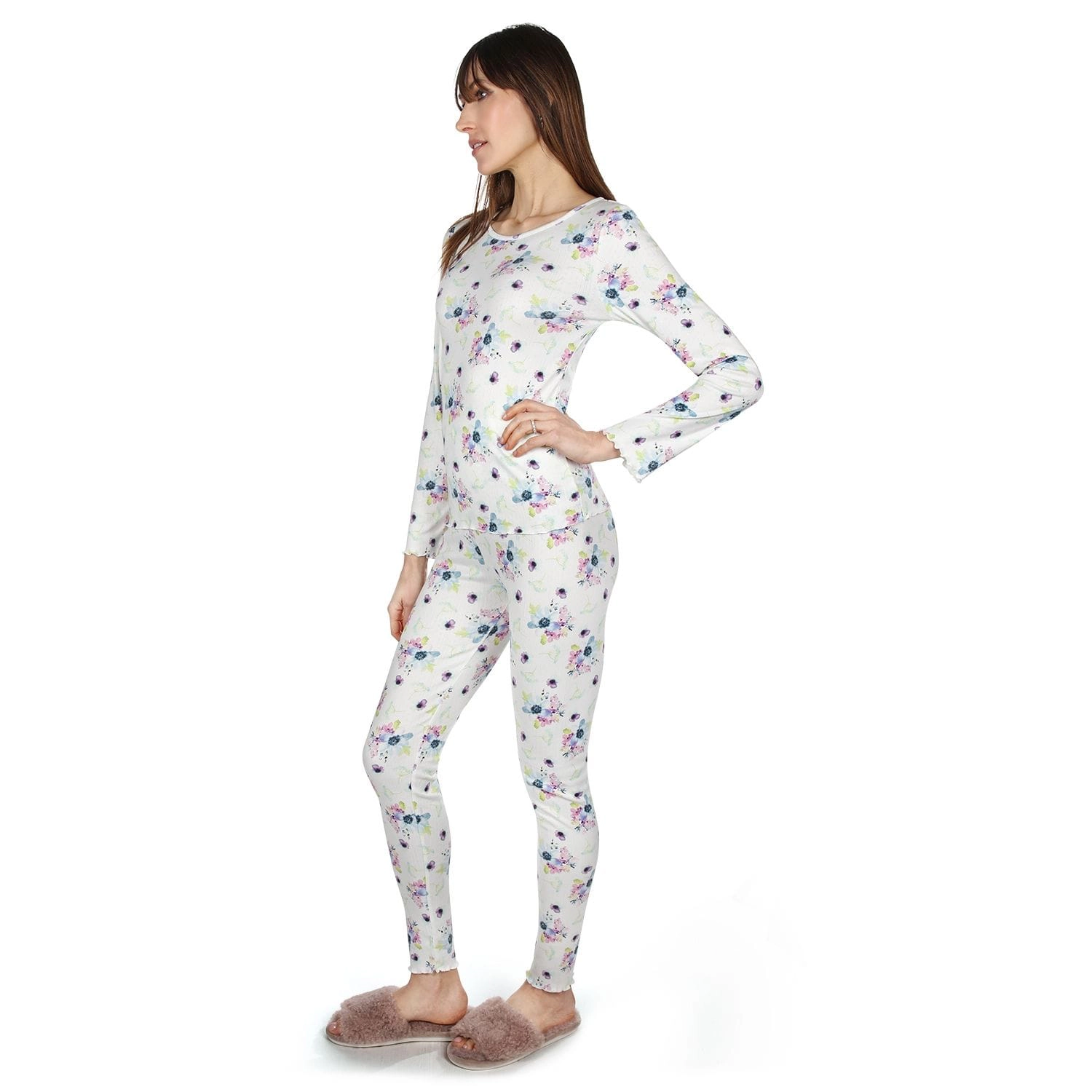 MeMoi Women's Scalloped Edge Floral Two-Piece PJ Set