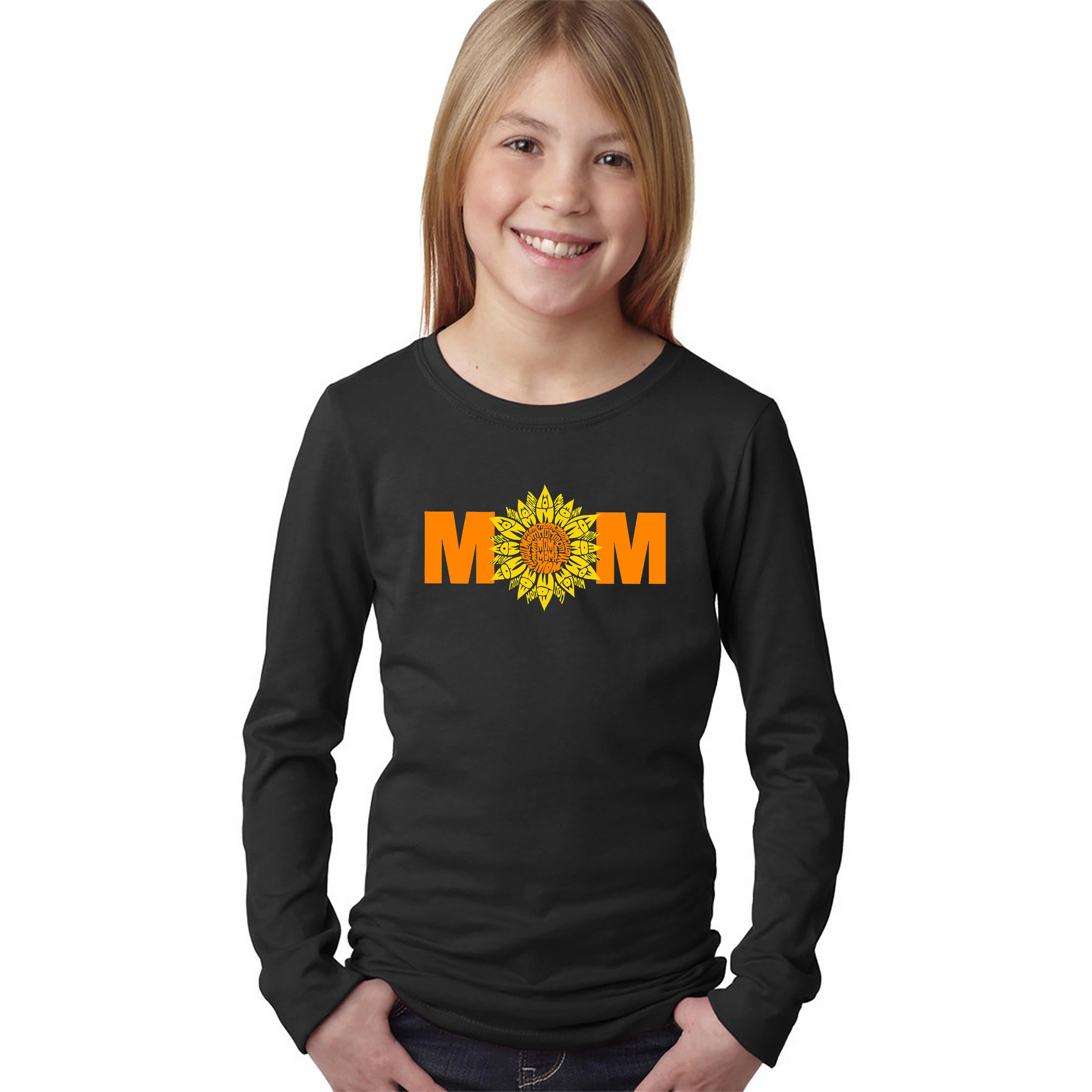 LA Pop Art Girls Long Sleeve Word T-Shirt - Mom Sunflower