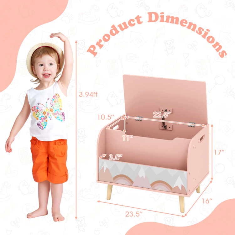 Hivvago Kids Wooden Toy Box with Front Bookshelf and 4 Solid Wood Legs for Playroom