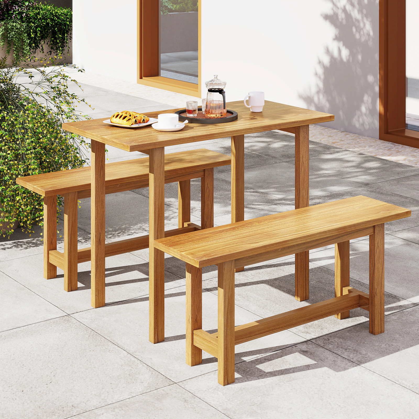 SUGIFT 40 in Outdoor Teak Wood Bench Natural Backless Bench for Porch and Poolside