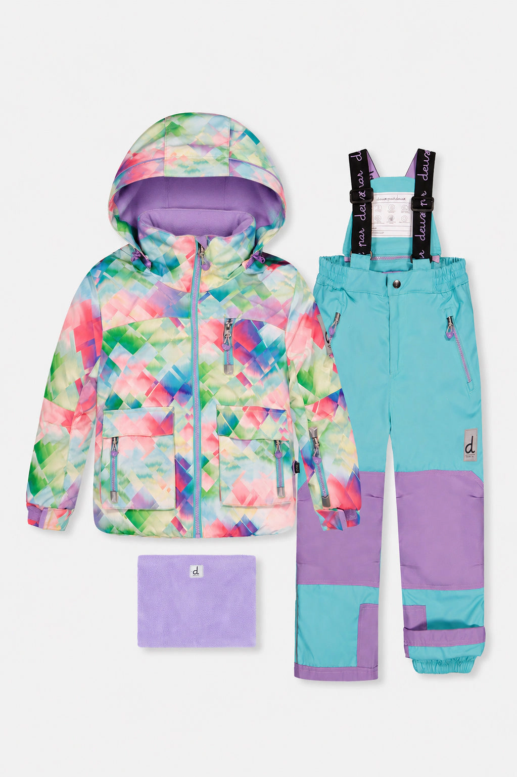 Deux par Girls Diamond Print Two Piece Play Snowsuit with Hooded Jacket and Snow Pants