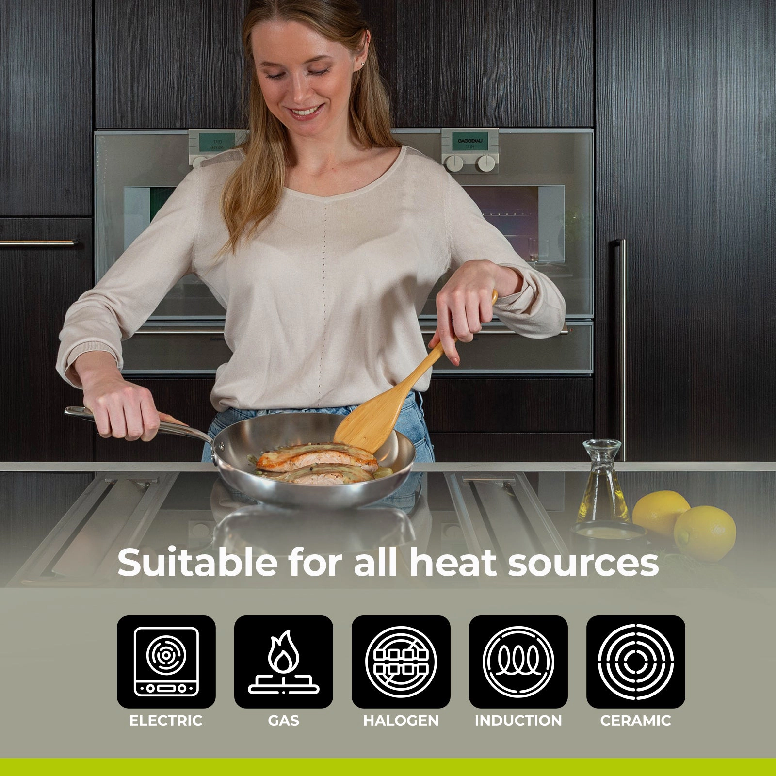 BE - LIVING Essential Series PFAS- free Tri-Ply Stainless Steel Frying Pan