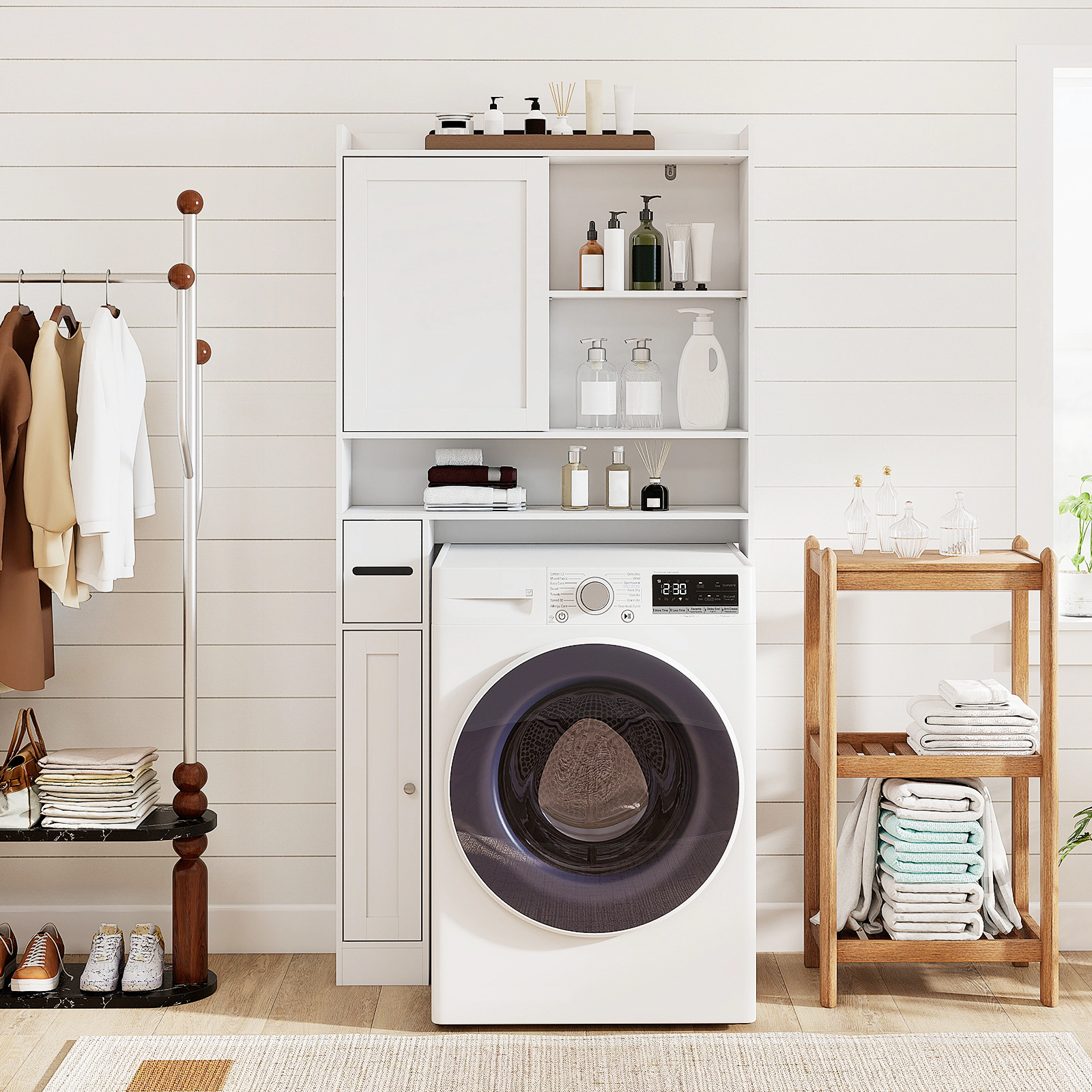 Slickblue Over The Toilet Bathroom Storage Cabinet with Sliding Door and Adjustable Shelf