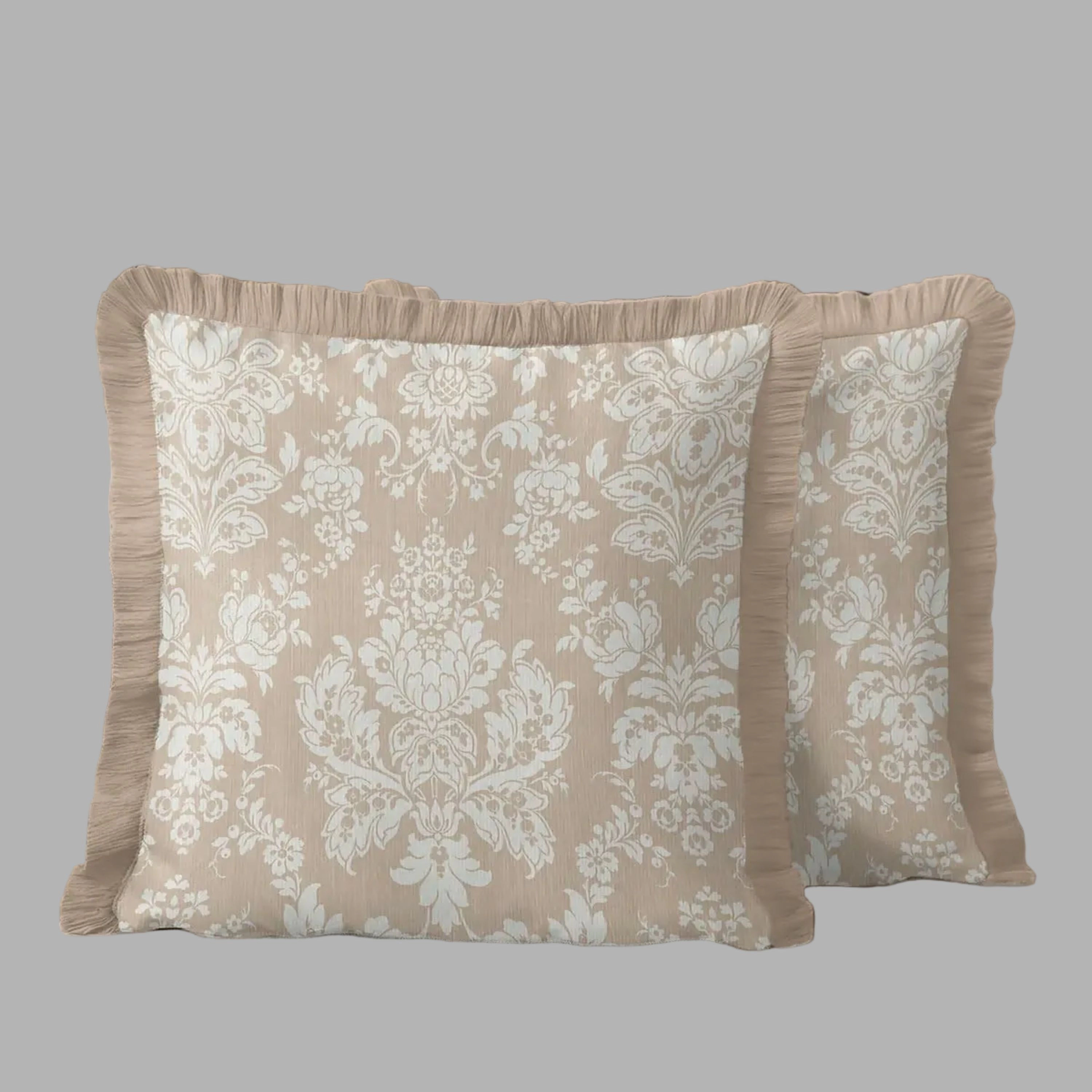 Wear Sierra Cream Floral Baroque Fringed Set of 2 Throw Pillow Cover