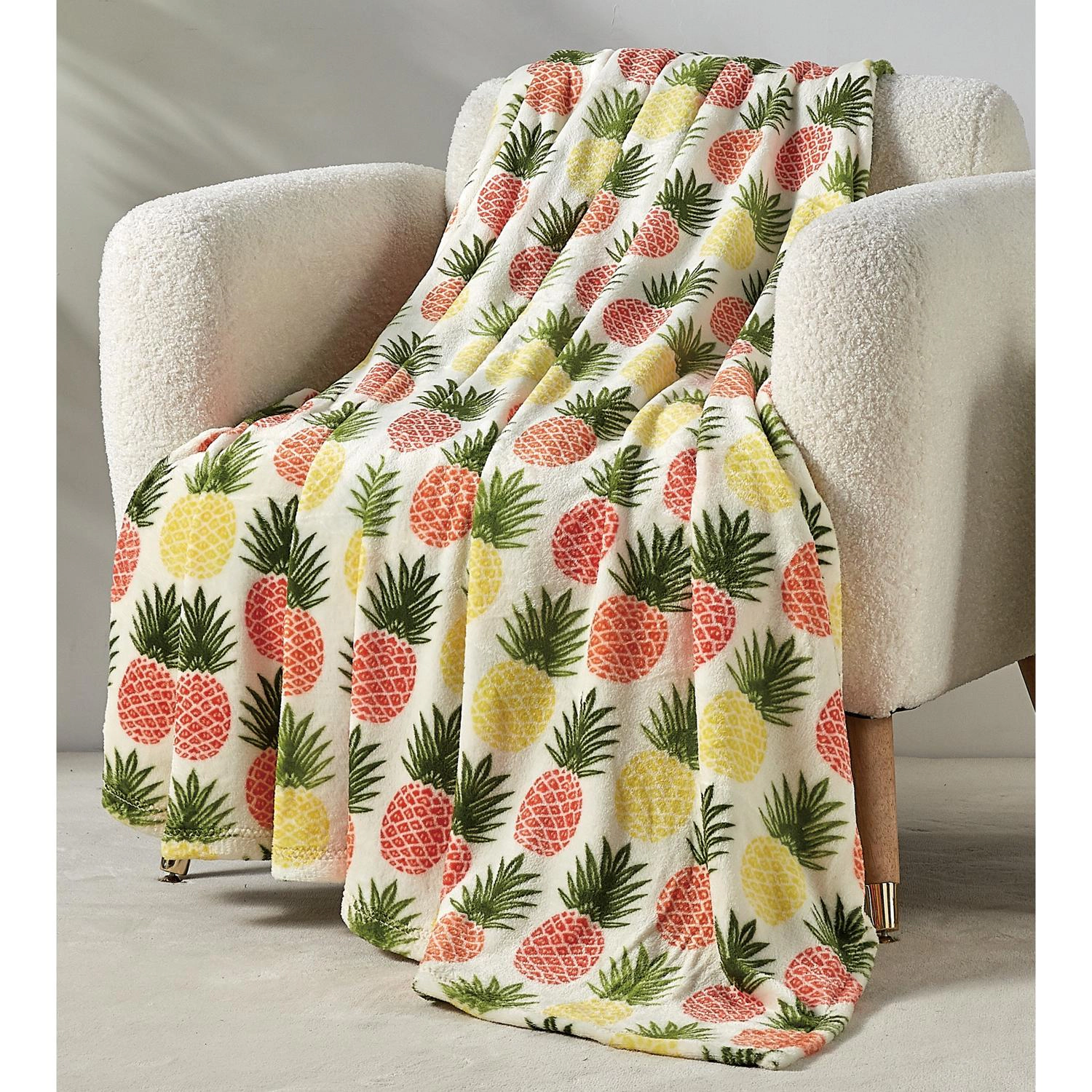 Plazatex Natural Pineapple All Season Plush Decorative Throw Blanket 50" x 70" Yellow