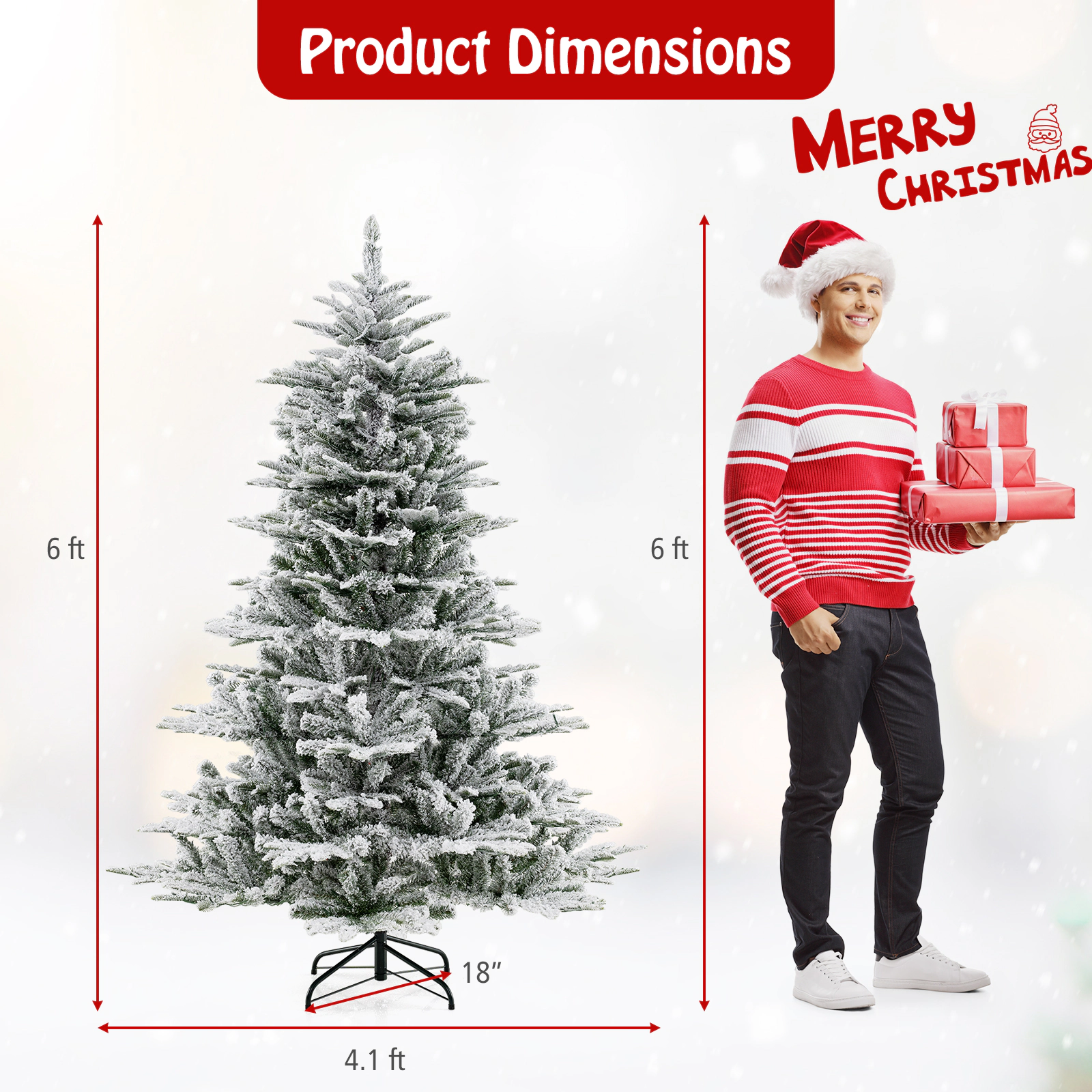 SlickBlue Snow Flocked Christmas Tree with Cool White LED Lights