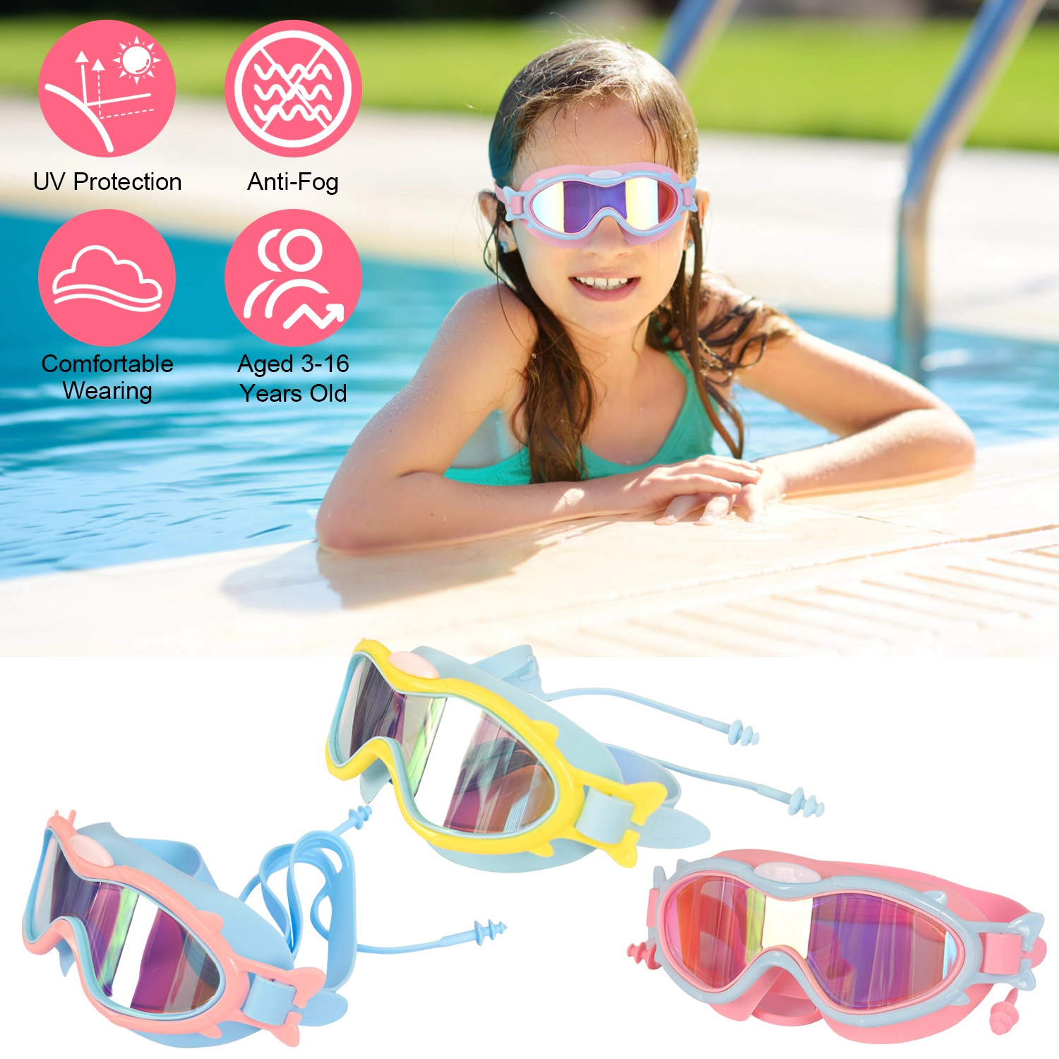 GBruno Anti-Fog UV Protection Kids Swim Goggles