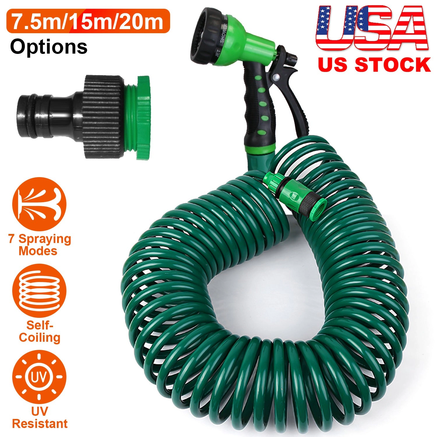 GBruno Self-Coiling EVA Garden Hose With Sprayer