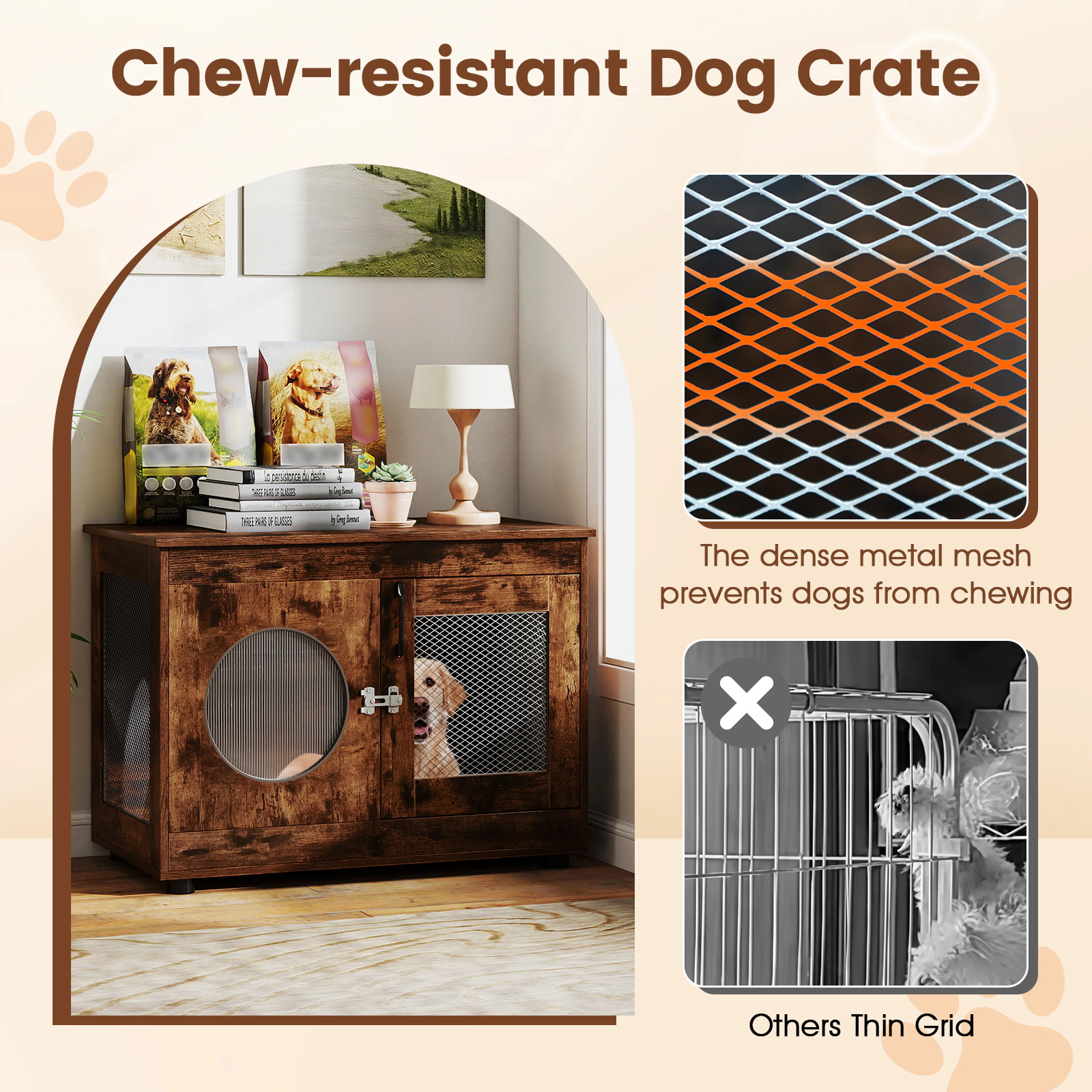 SUGIFT Rustic Brown Furniture Dog Crate with PC Window 32.5-in W 18.5-in D 23.5-in H 100-lb Tabletop Capacity