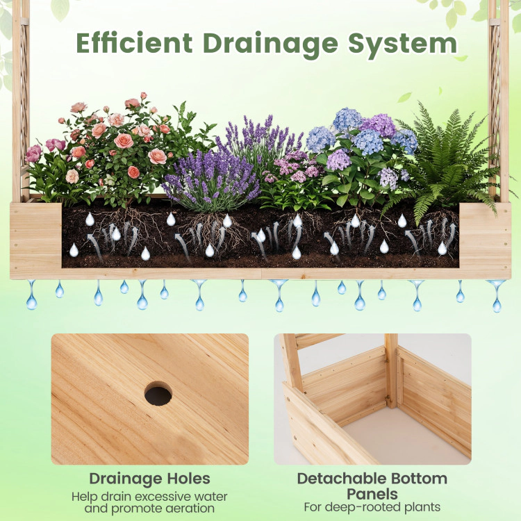 Hivvago 45 Inch Tall Wooden Raised Garden Bed with Side Trellis and Hanging Roof Drainage Holes