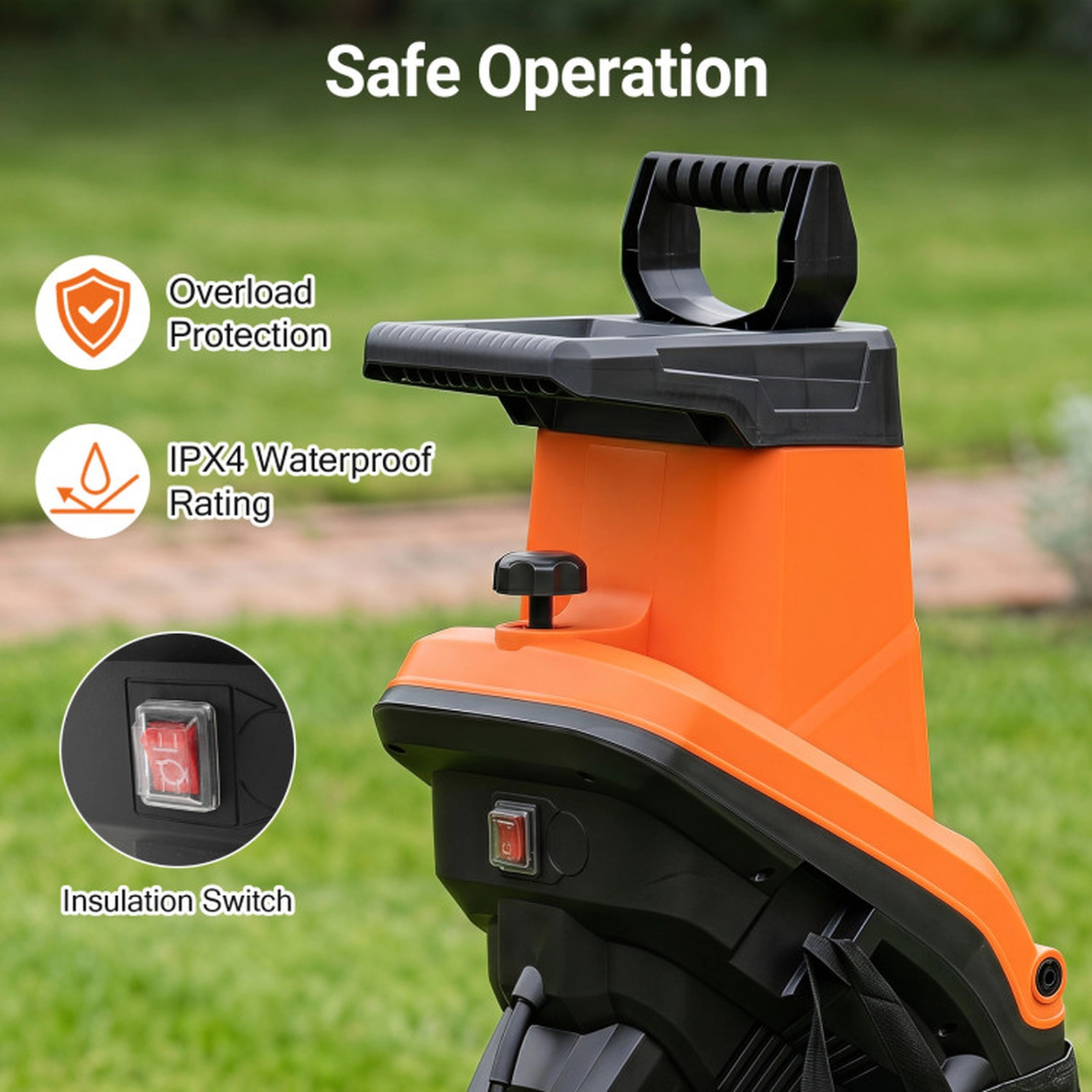 SUGIFT 15-Amp Electric Wood Chipper Shredder Mulcher 1.8-in Max Cutting Diameter Green/Orange+Black