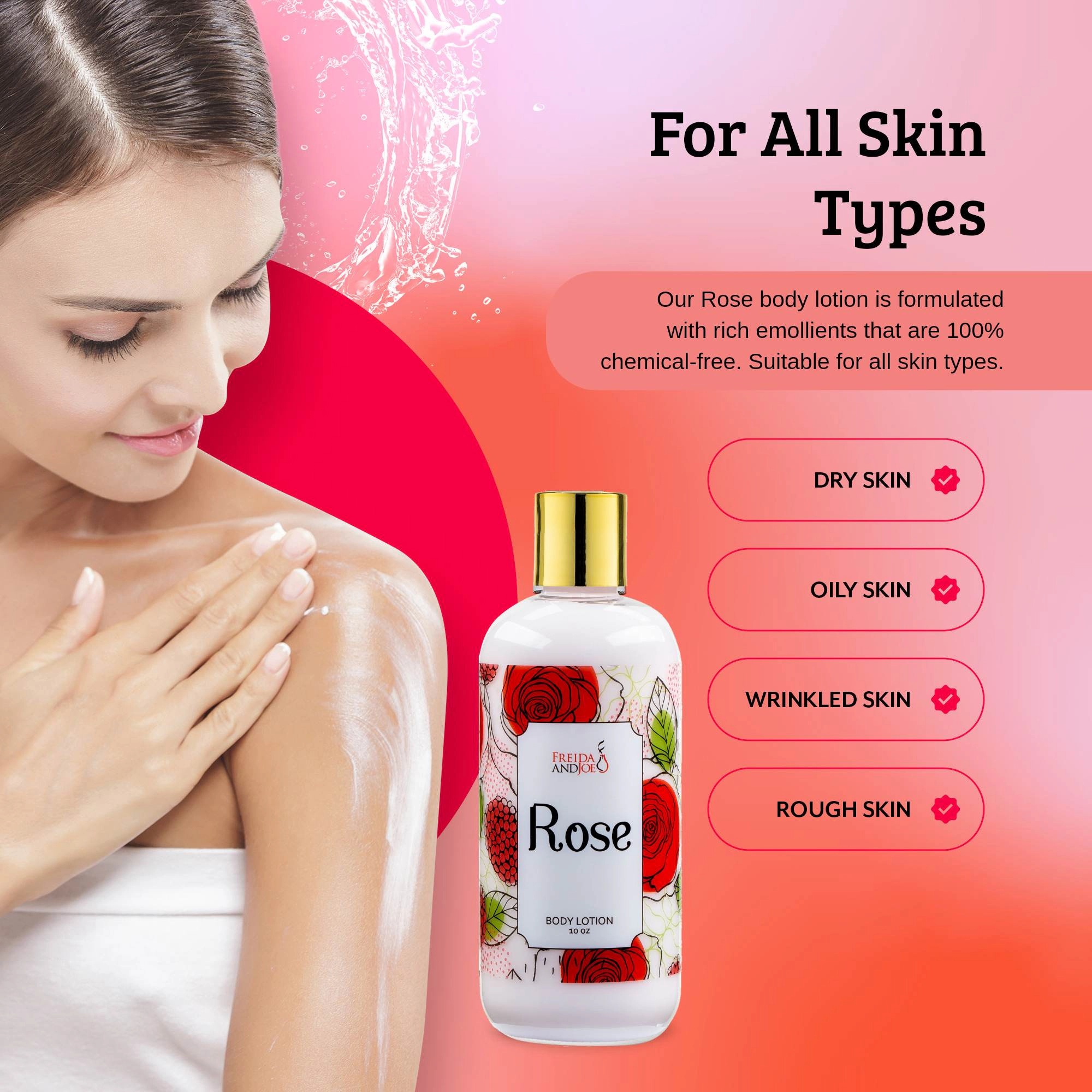 Freida and Joe Women Rose Fragrance Body Lotion in 10oz Bottle