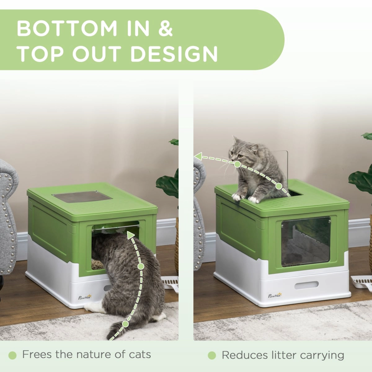 212 Main Paw Hut Fully Enclosed Cat Litter Box with Front Entry, Top Exit - Yellowish Green