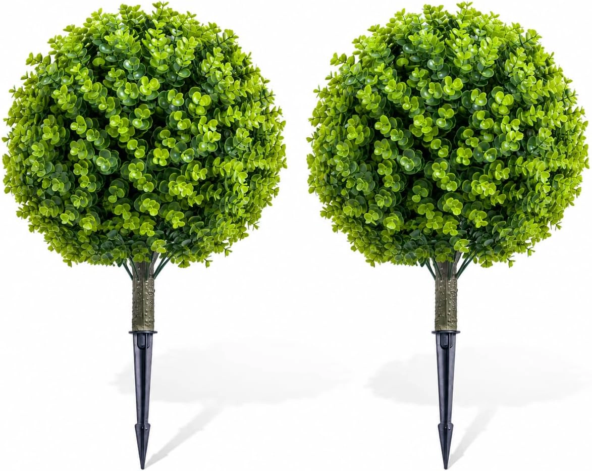 Artificial Topiary Ball Trees, Set of 2, Green, 23.6 x 15.7 in