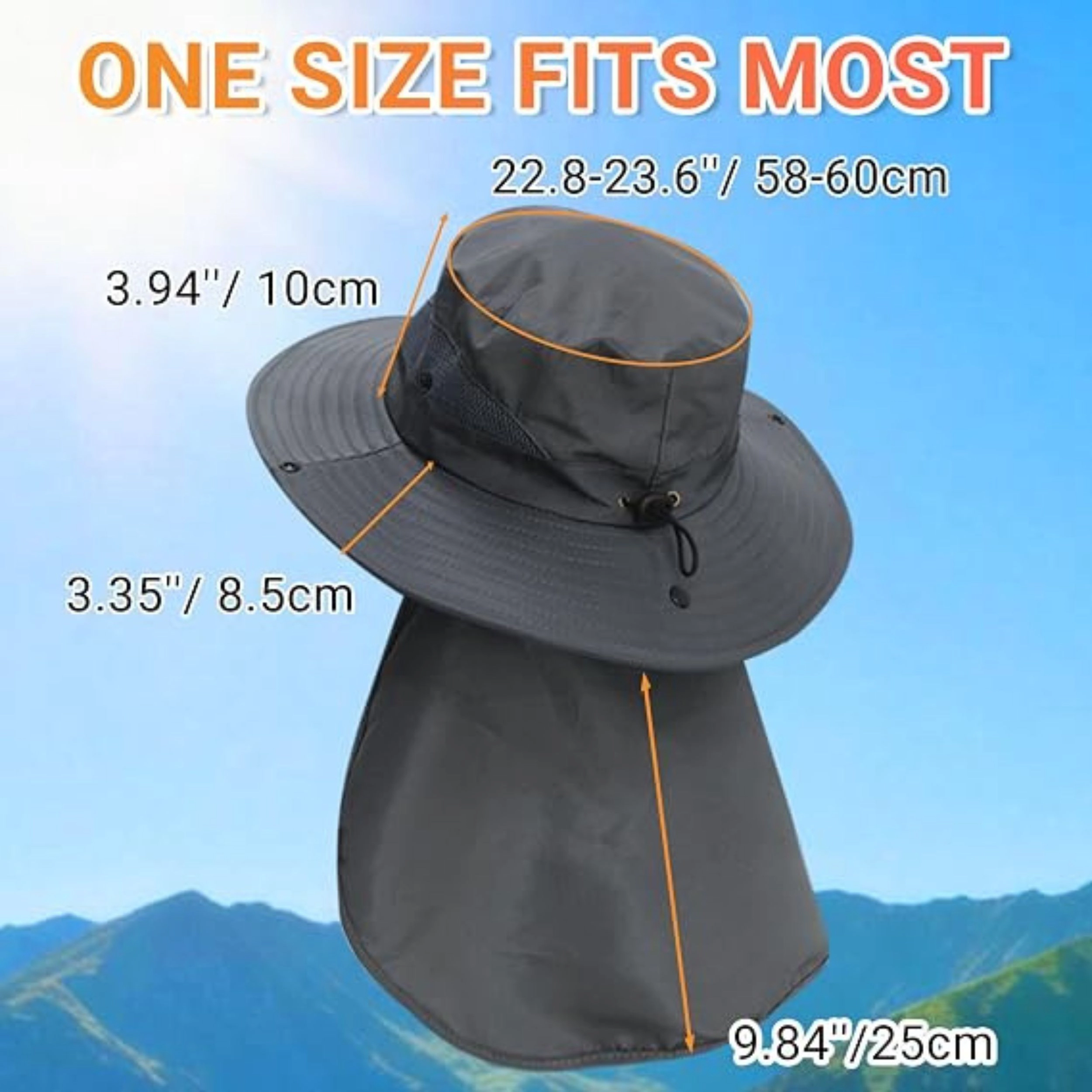 SS Design UPF 50 Plus Wide Brim Bucket Hat With Neck Flap Light Gray