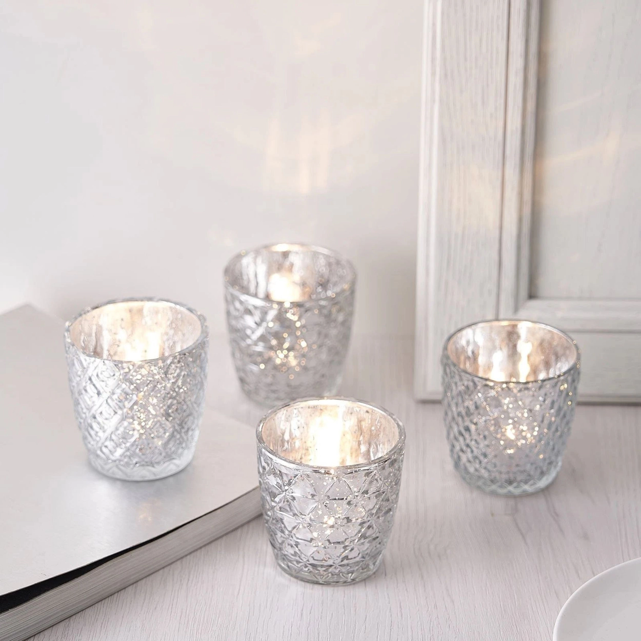 Home Collection 3 Inch Geometric Glass Votive Candle Holders Pack of 6