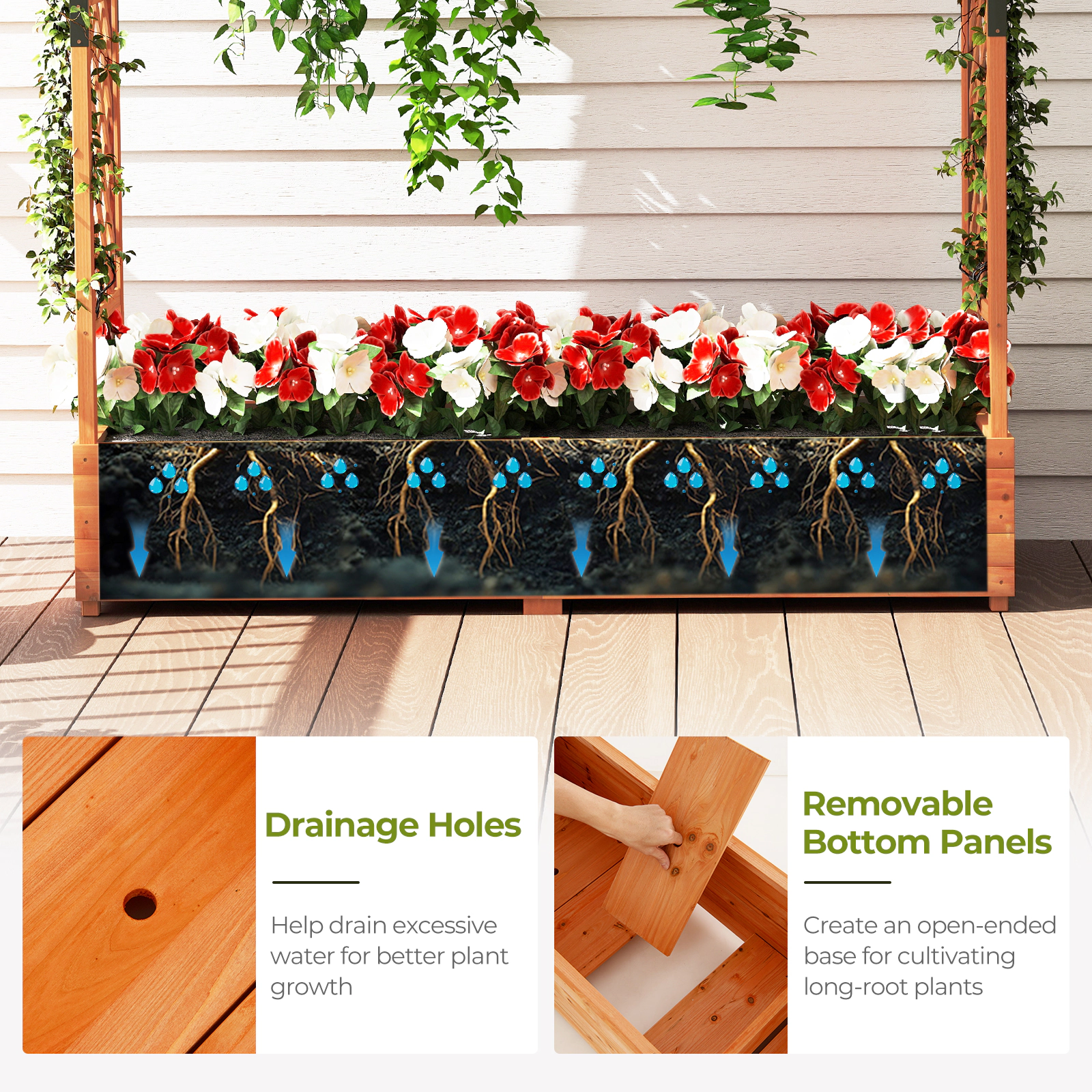 SlickBlue Orange 77 Inch Outdoor Wooden Planter Box with Climbing Trellises