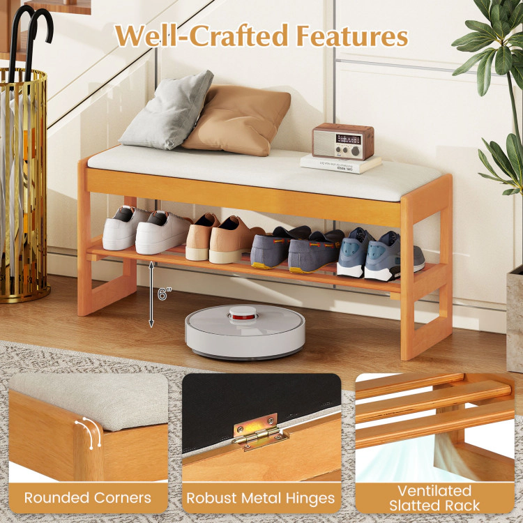 Hivvago Shoe Rack Bench with Storage 2-Tier Rubberwood Entryway Flip-Open