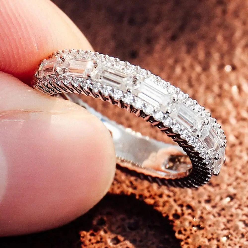 3-Layer Cubic Zirconia Engagement Ring for Women