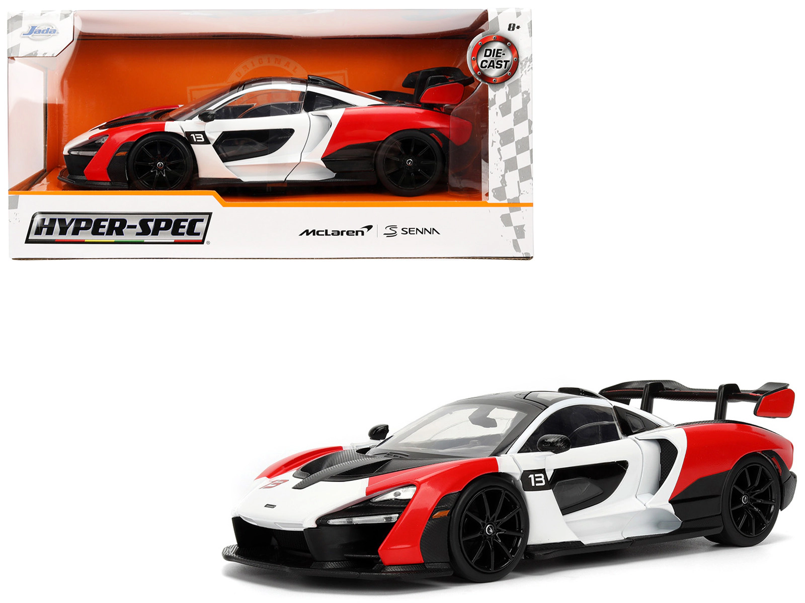 Jada McLaren Senna Red and White with Carbon Hood and Top "HyperSpec" Series 1/24 Diecast Model Car by Jada