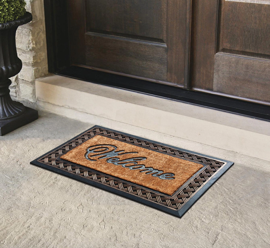 A1 Home Collections Coir and Rubber Door Mat 38x23 Inches Anti-Shed Heavy Duty Non-Slip Check Border
