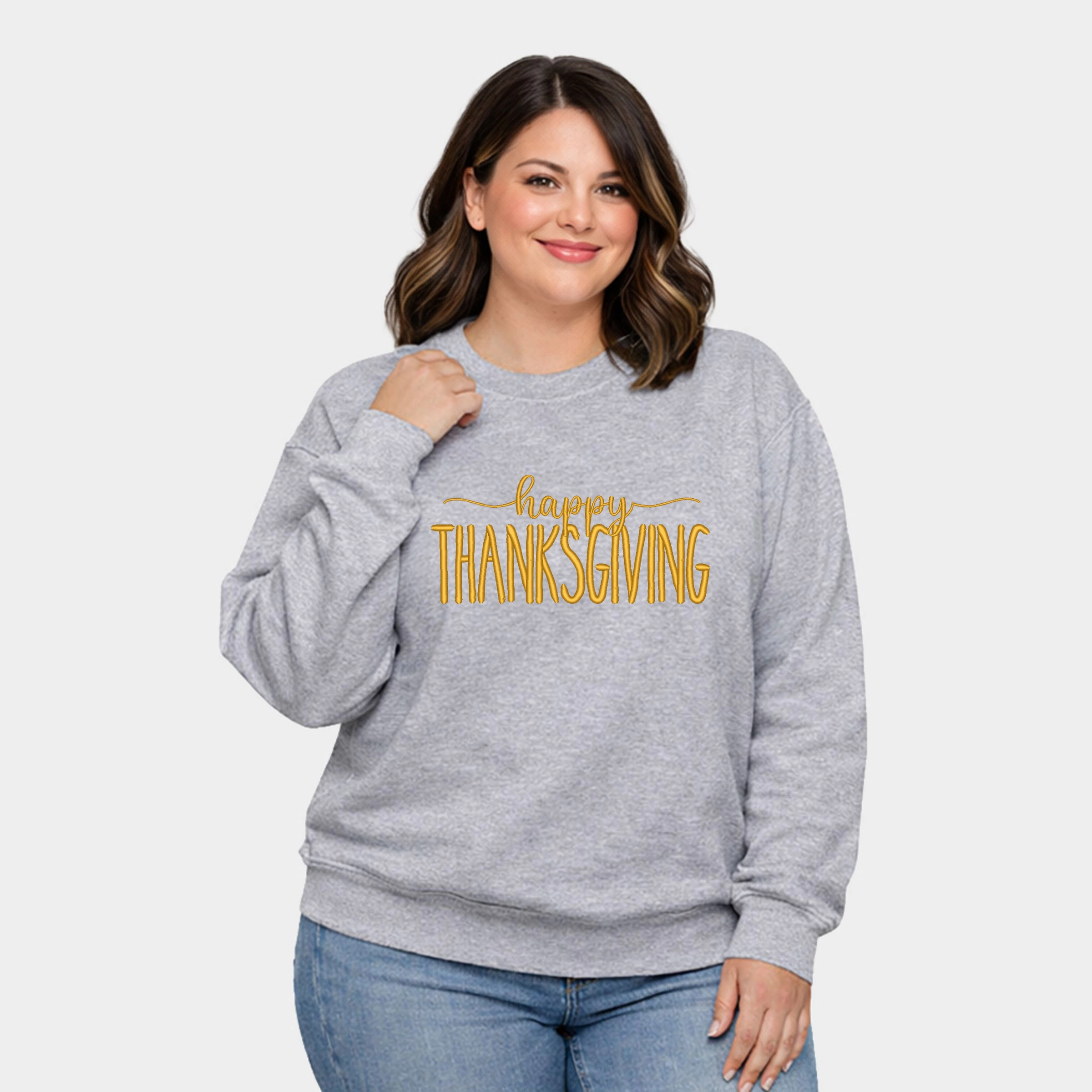 Simply Sage Market - Embroidered Happy Thanksgiving  Women's Plus Sized Graphic Sweatshirt