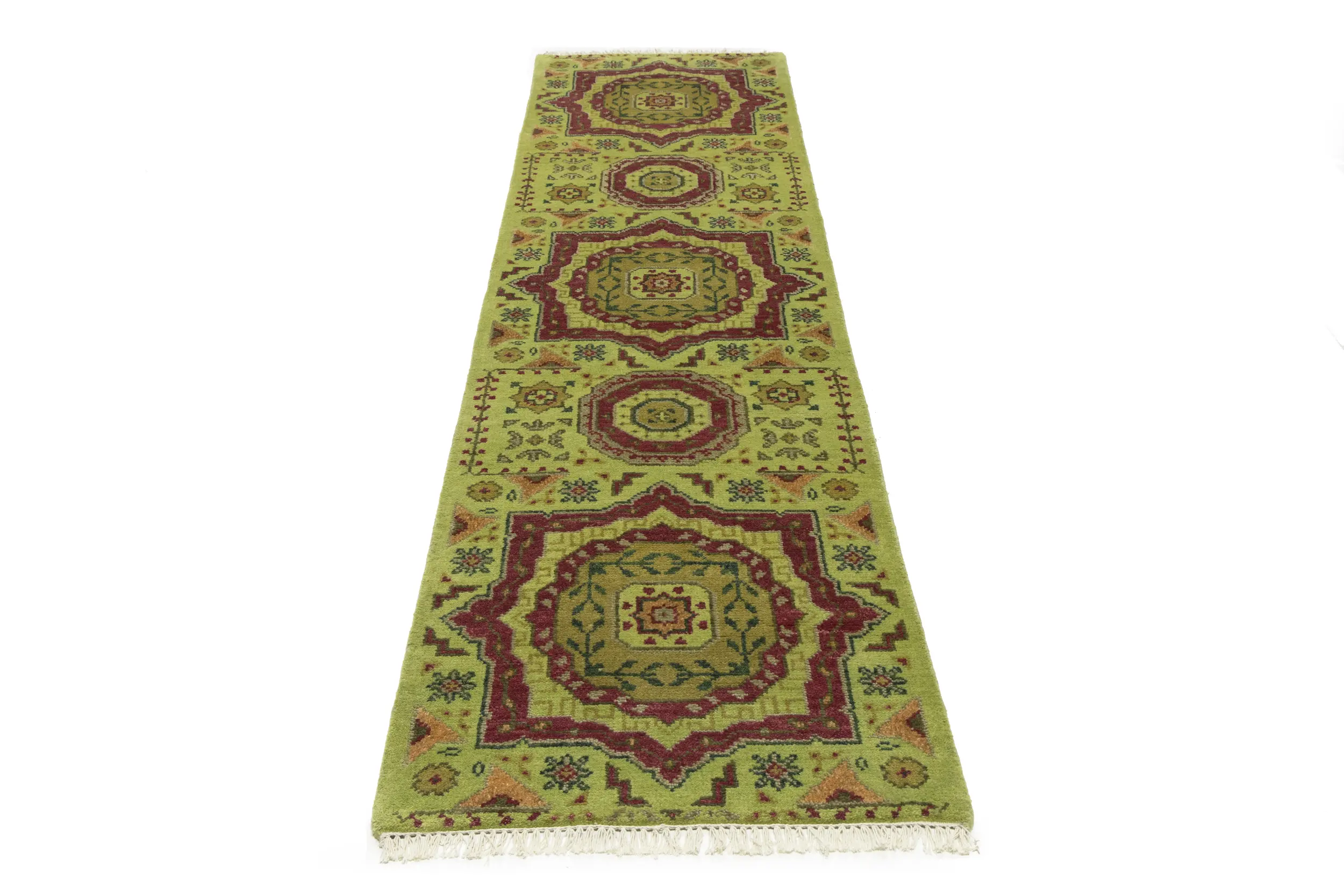 Magic Rugs Light Lime Green Floral 2'7X9'8 Heriz Serapi Oriental Runner Rug